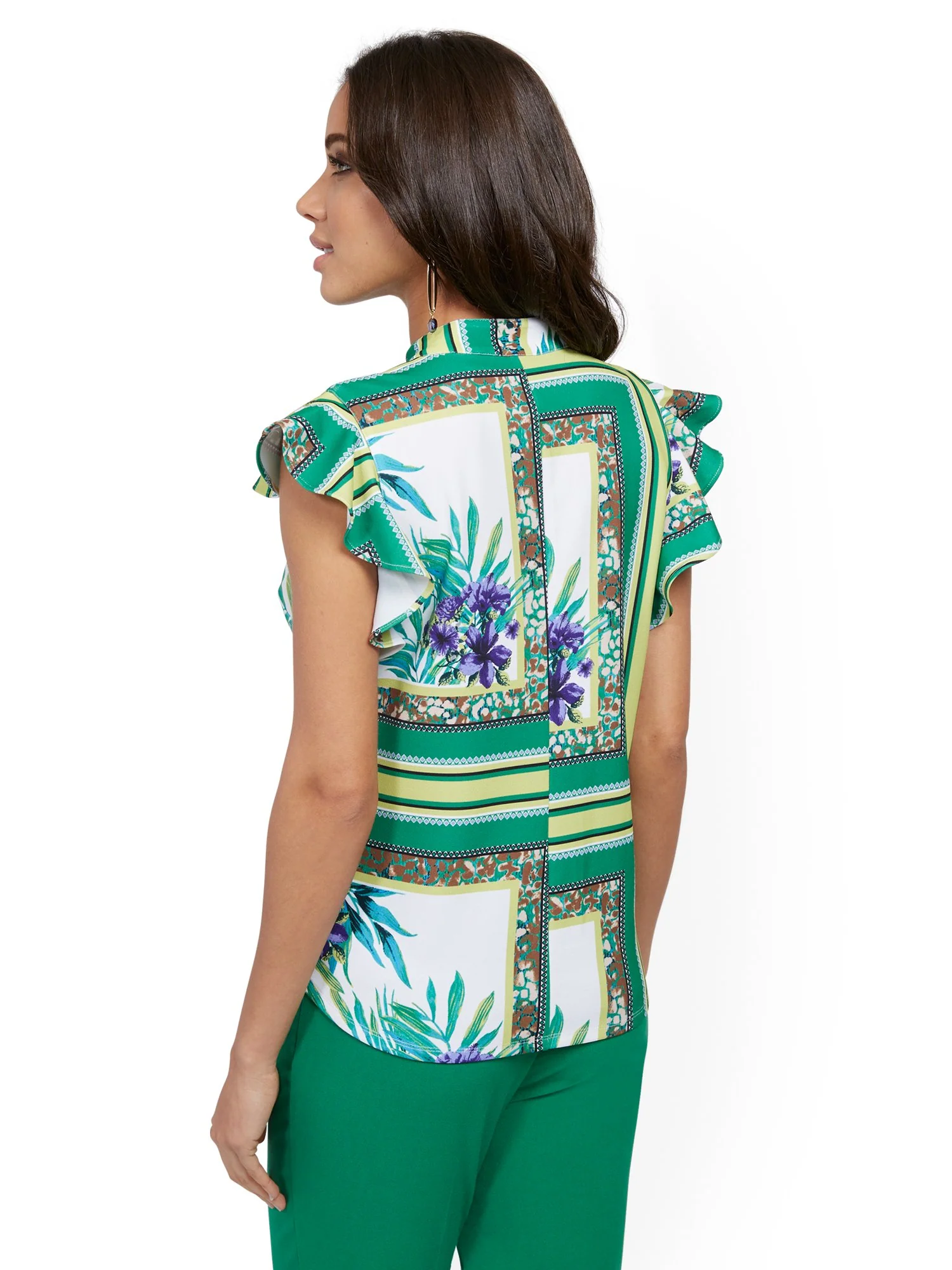 Split-Neck Ruffled Top - 7th Avenue - Image 3