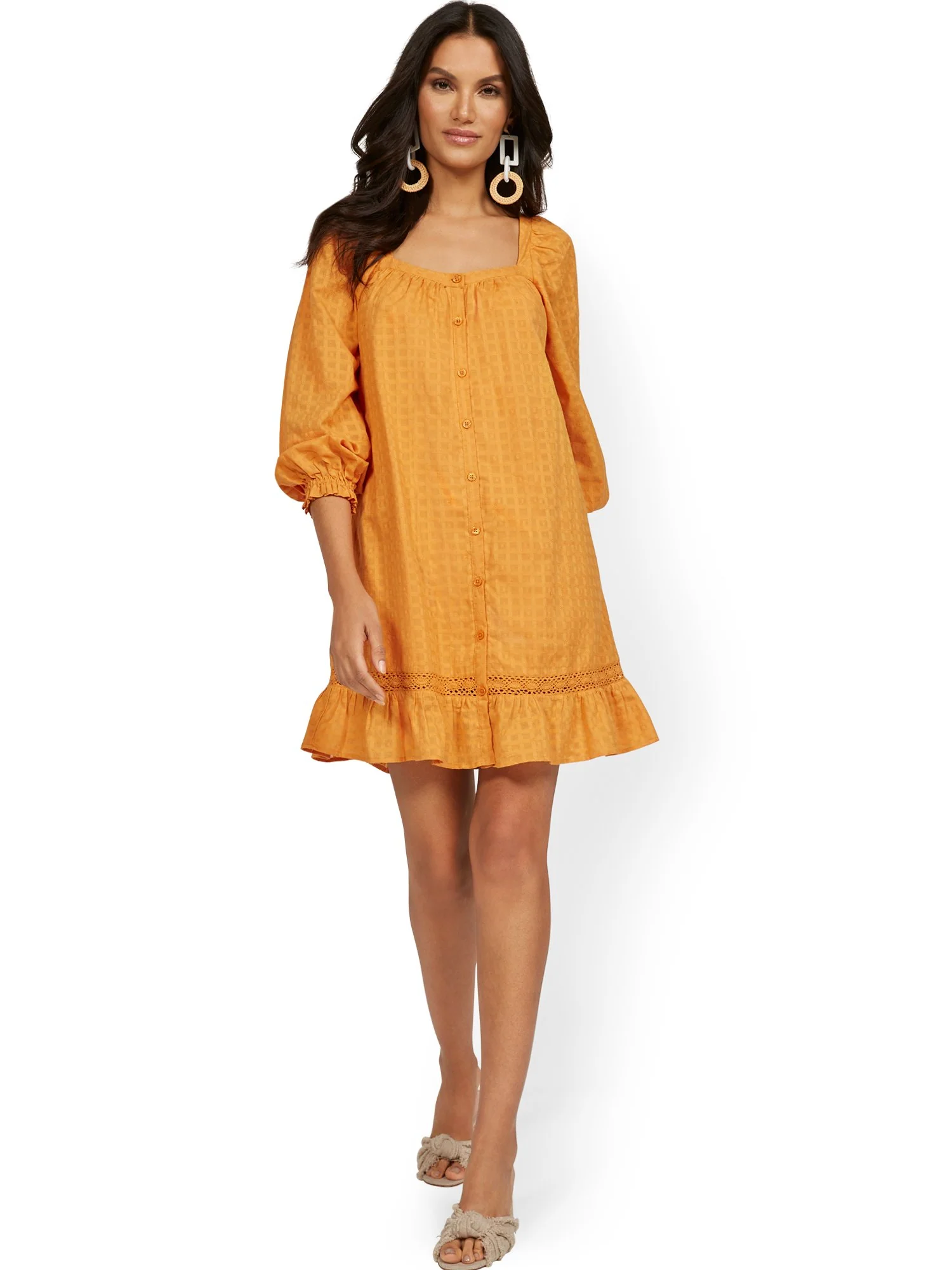 Square-Neck Balloon-Sleeve Eyelet Ruffle Dress - Image 5