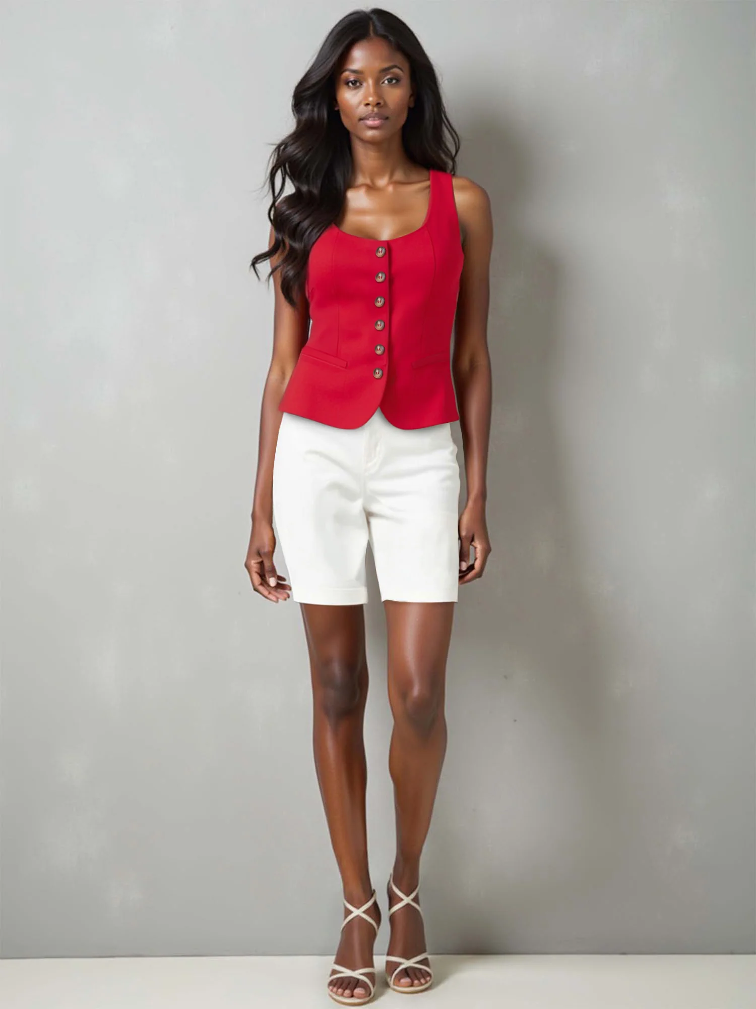 Square Neck Line Linen Vest - Image 10