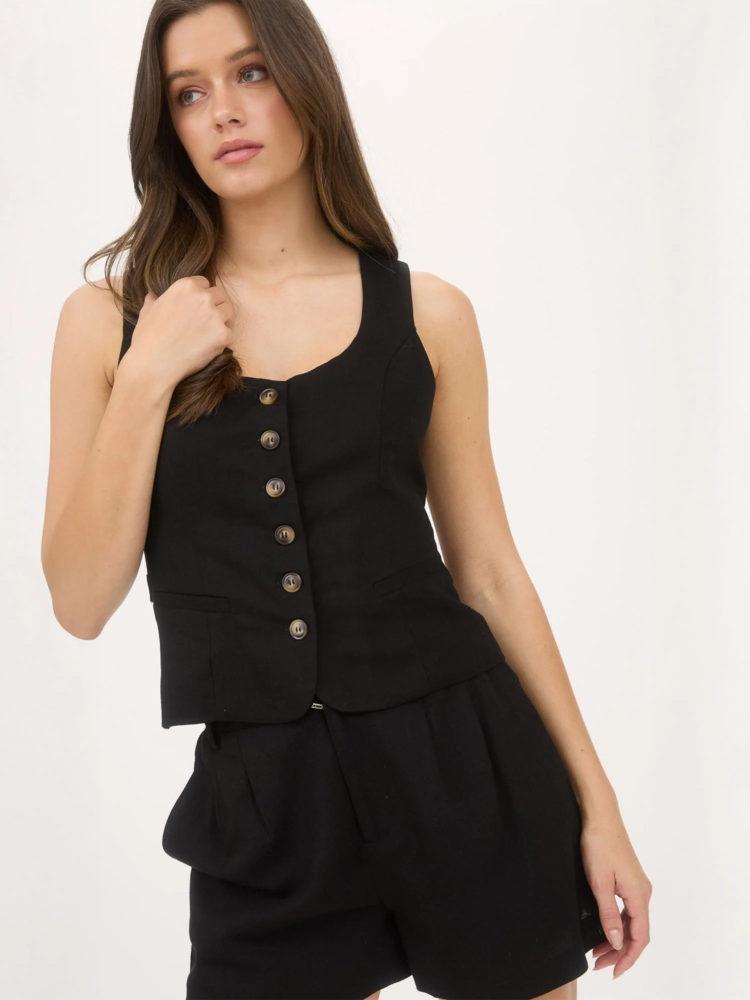 Square Neck Line Linen Vest - Image 7