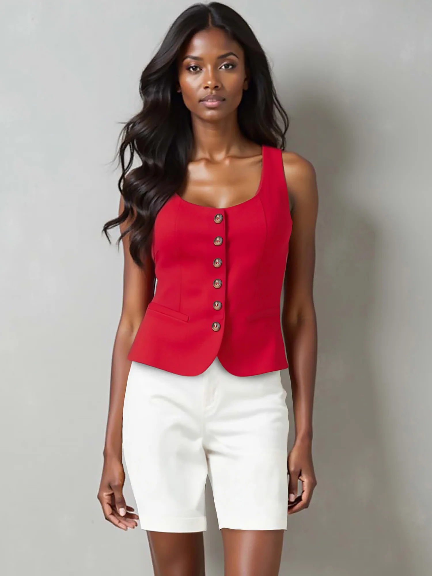 Square Neck Line Linen Vest - Image 9