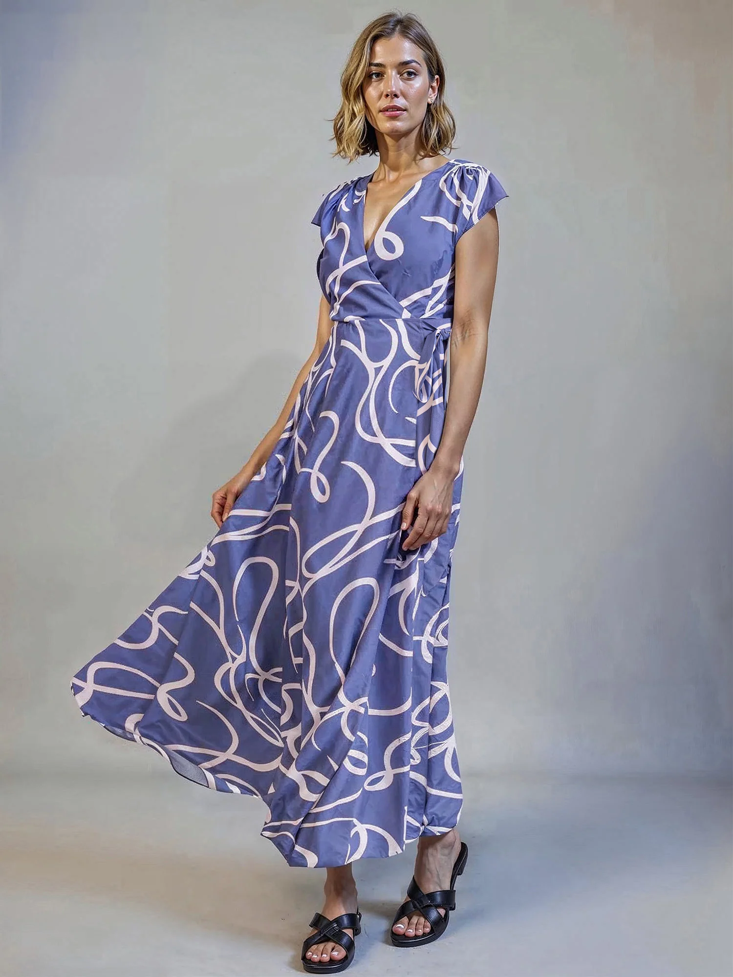 Abstract Wrap Maxi Dress - Image 11