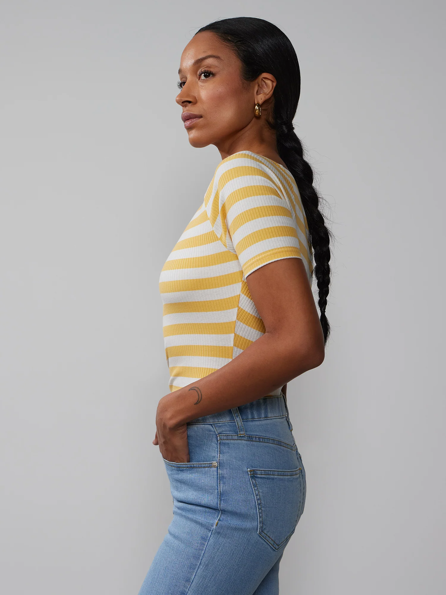 Short Sleeve Boat Neck Ribbed T-Shirt - Image 2