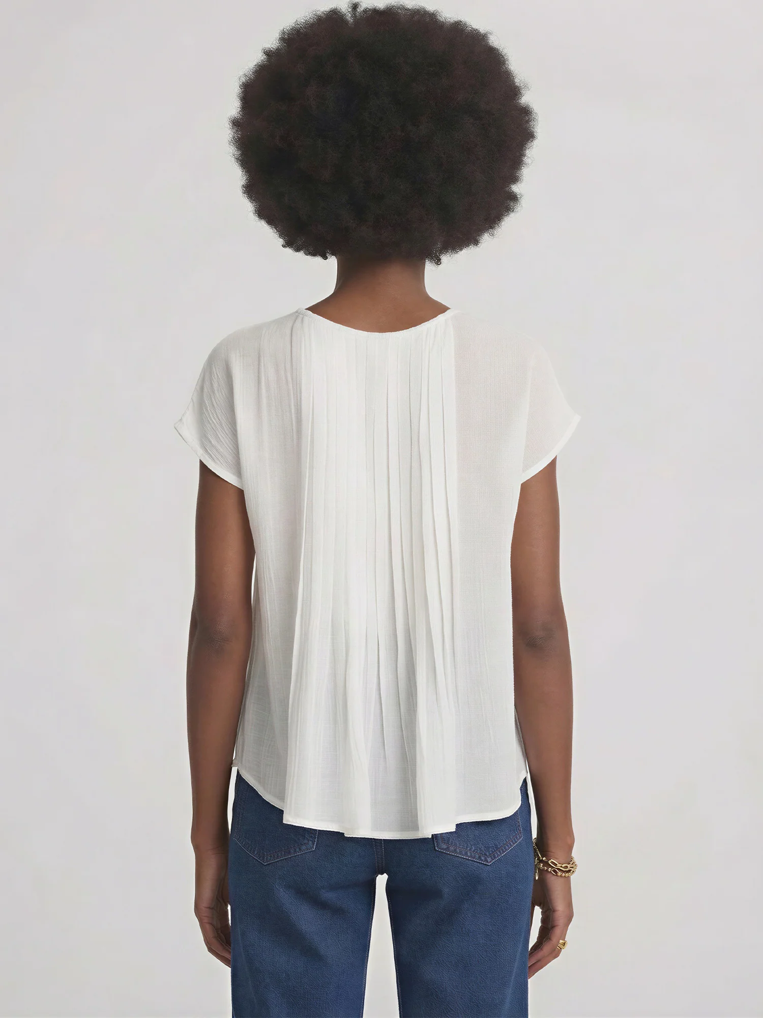 Short Sleeve Button Pintuck Blouse - Image 3
