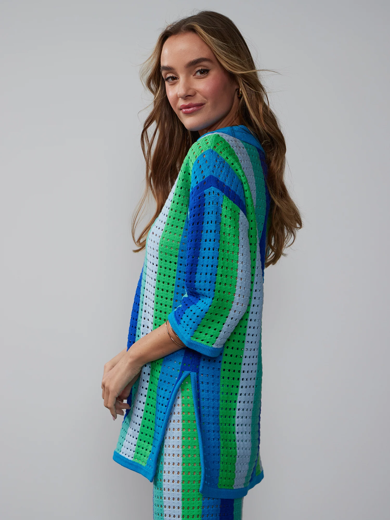 Collared Crochet Striped Tunic - Image 2