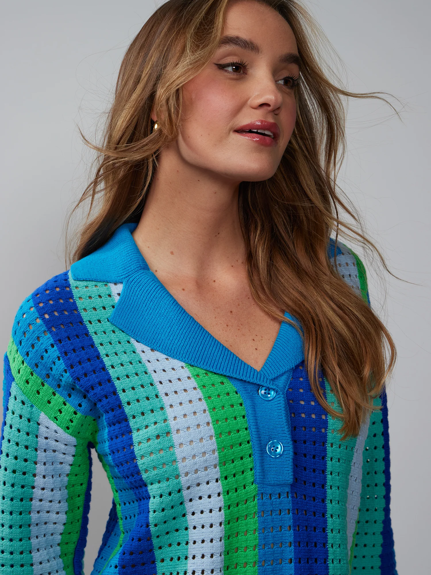 Collared Crochet Striped Tunic - Image 4