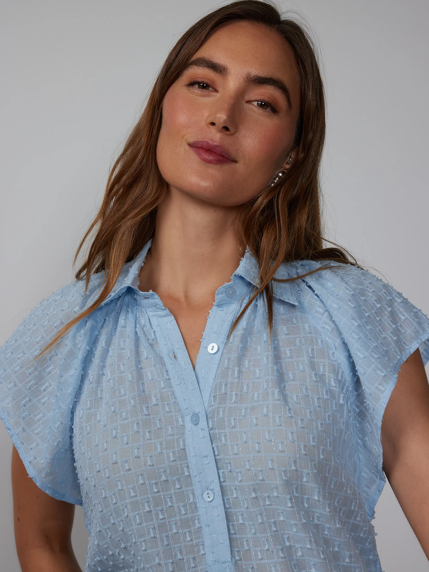 Flutter Sleeve Cotton Lurex Popover Shirt - Image 10