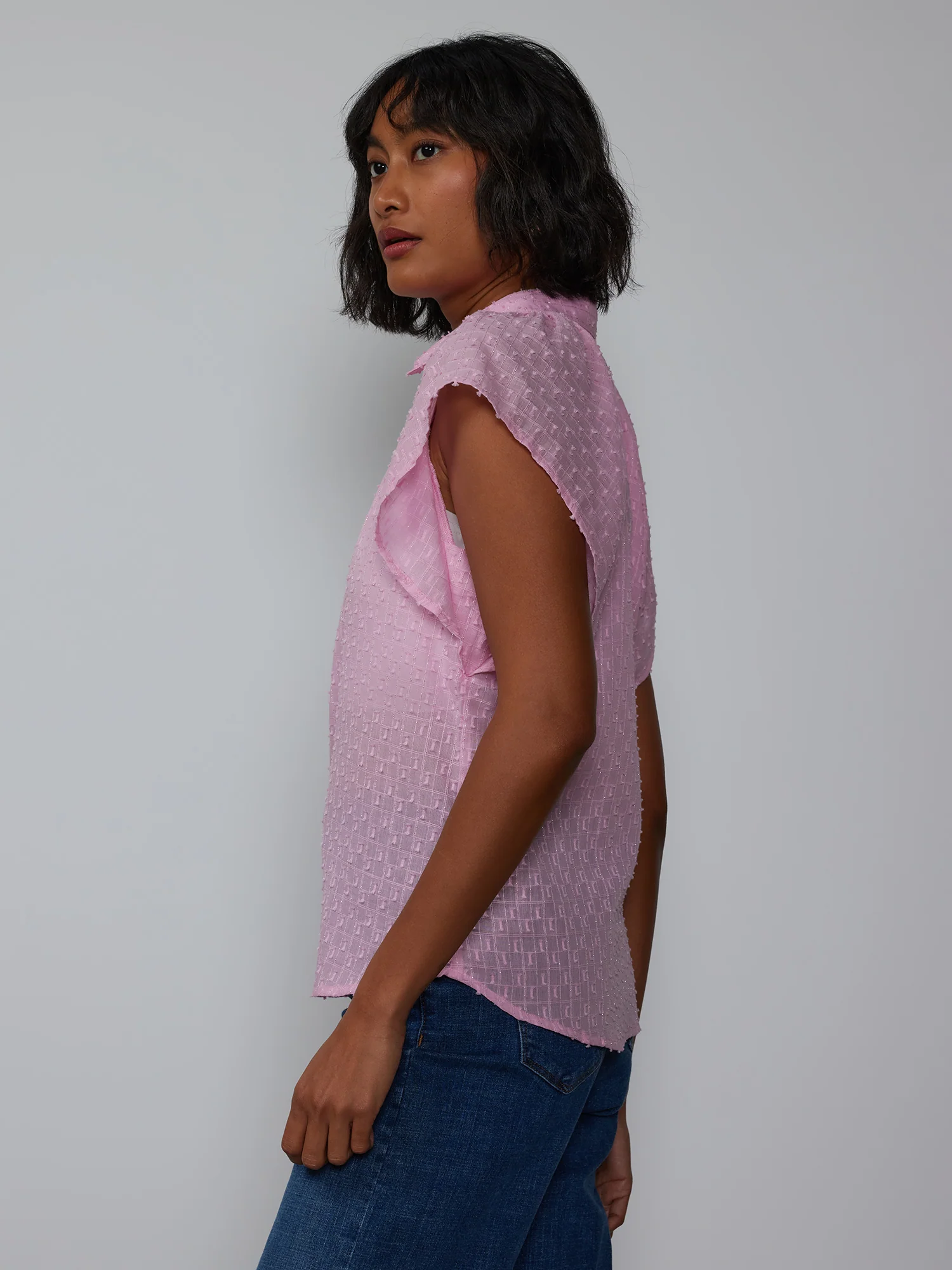 Flutter Sleeve Cotton Lurex Popover Shirt - Image 2