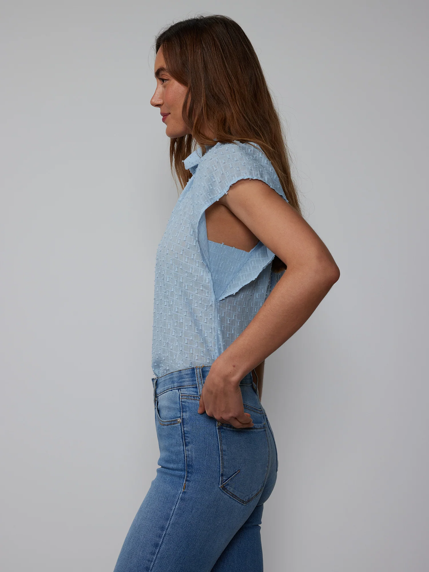 Flutter Sleeve Cotton Lurex Popover Shirt - Image 8