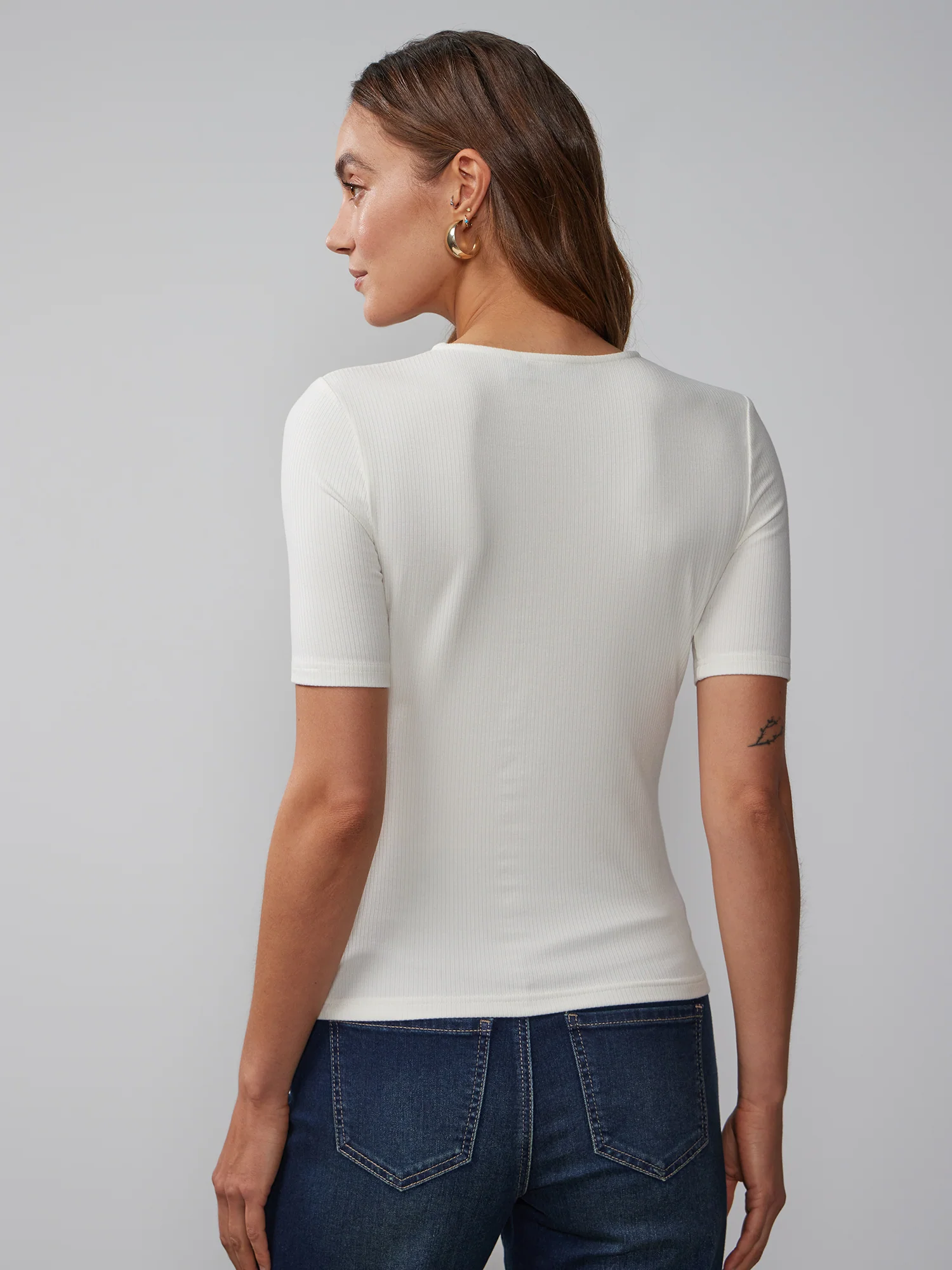 Short Sleeve Ribbed Henley Top - Image 8