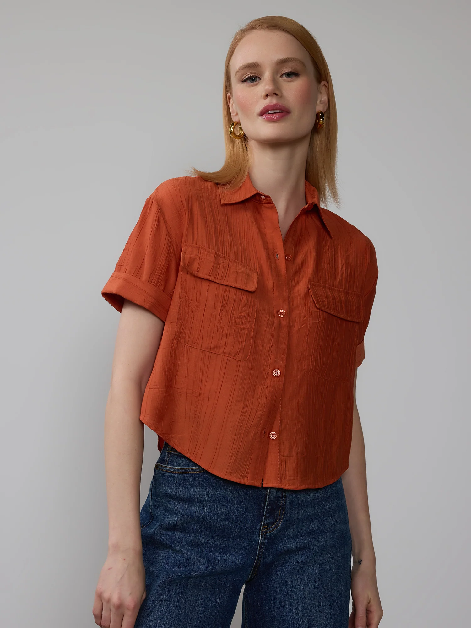 Crinkle Two Pocket Button Down Shirt - Image 5