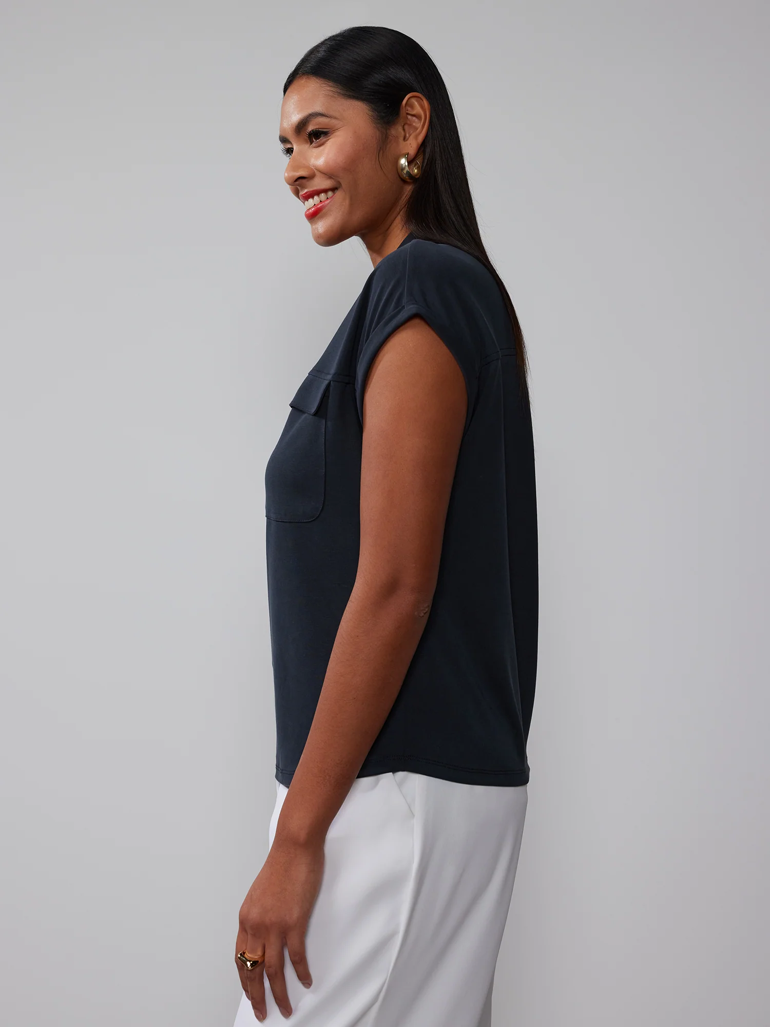 Short Sleeve Cupro Utility Collared Top - Image 2