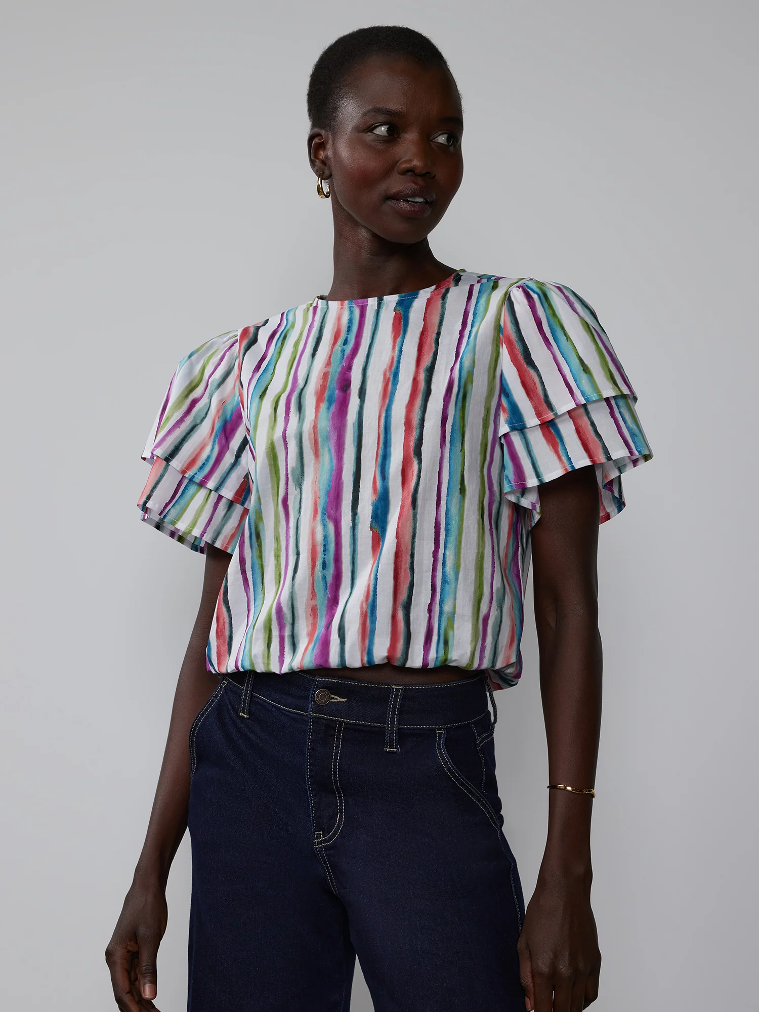Flutter Sleeve Striped Open Back Top
