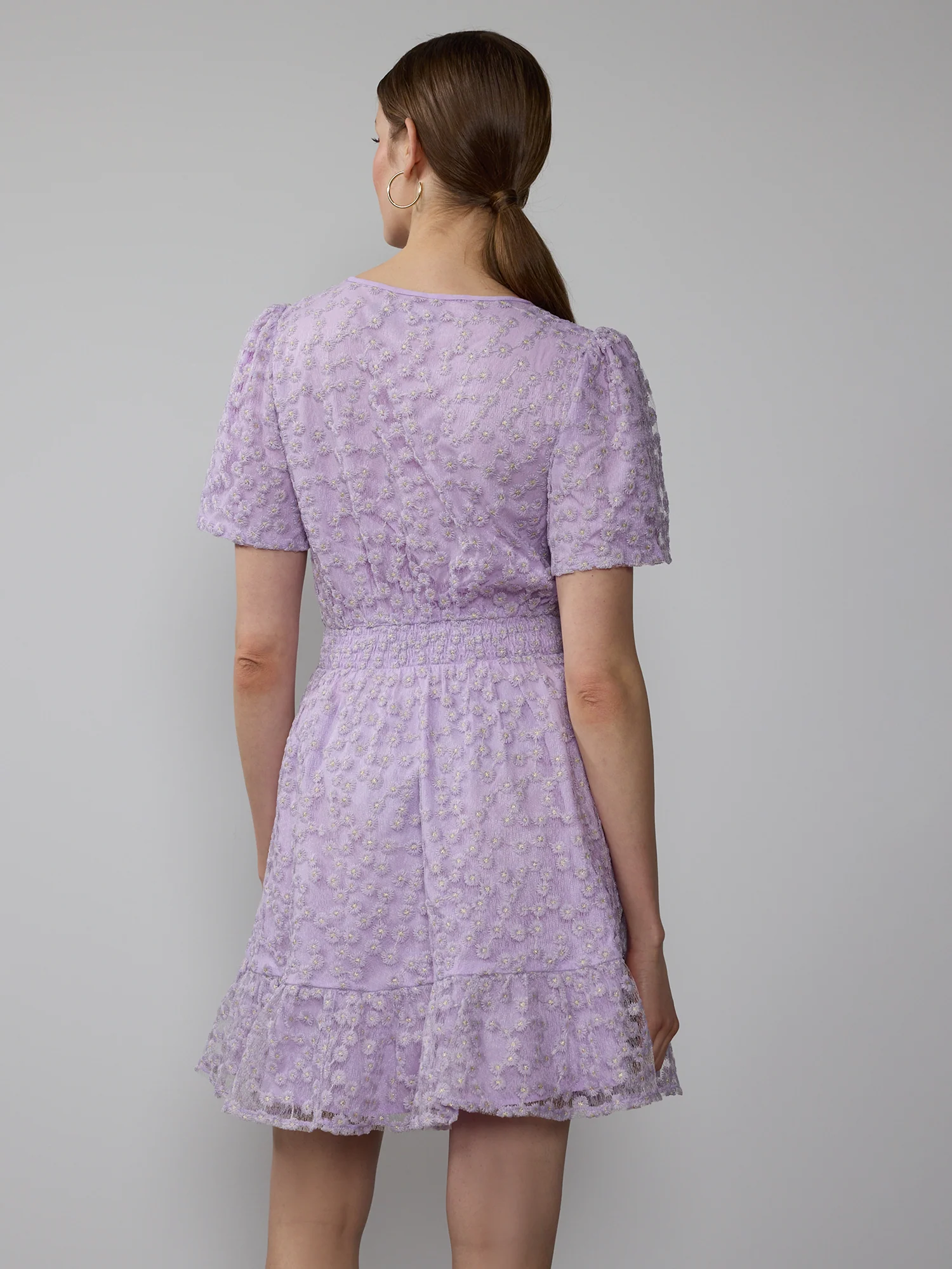 Embroidered Floral Smock Waist Ruffle Hem Mini Dress - Image 3