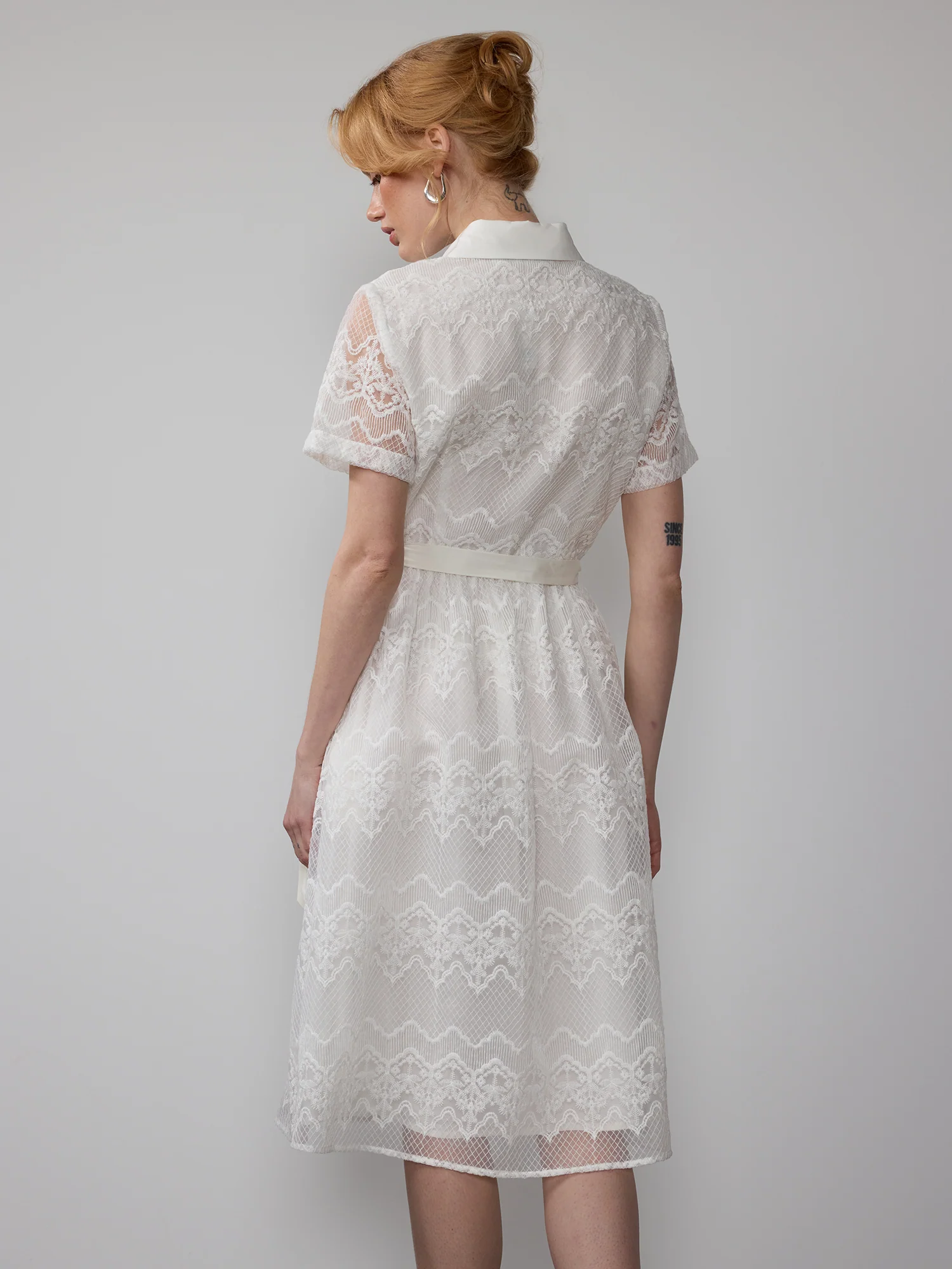 Embroidered Zig Zag Mesh Lace Midi Dress - Image 3
