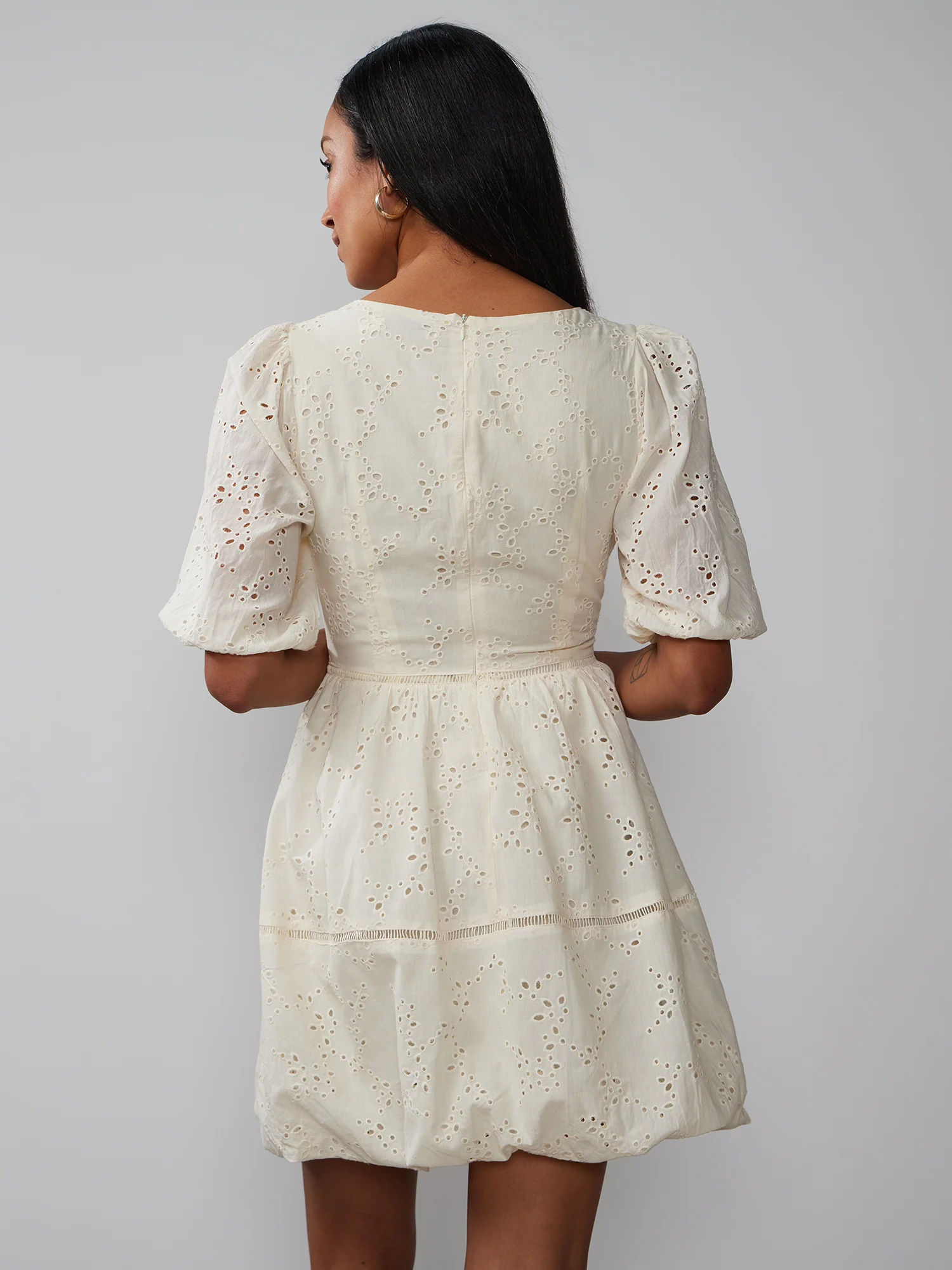 Short Sleeve Eyelet A-Line Dress - Image 3