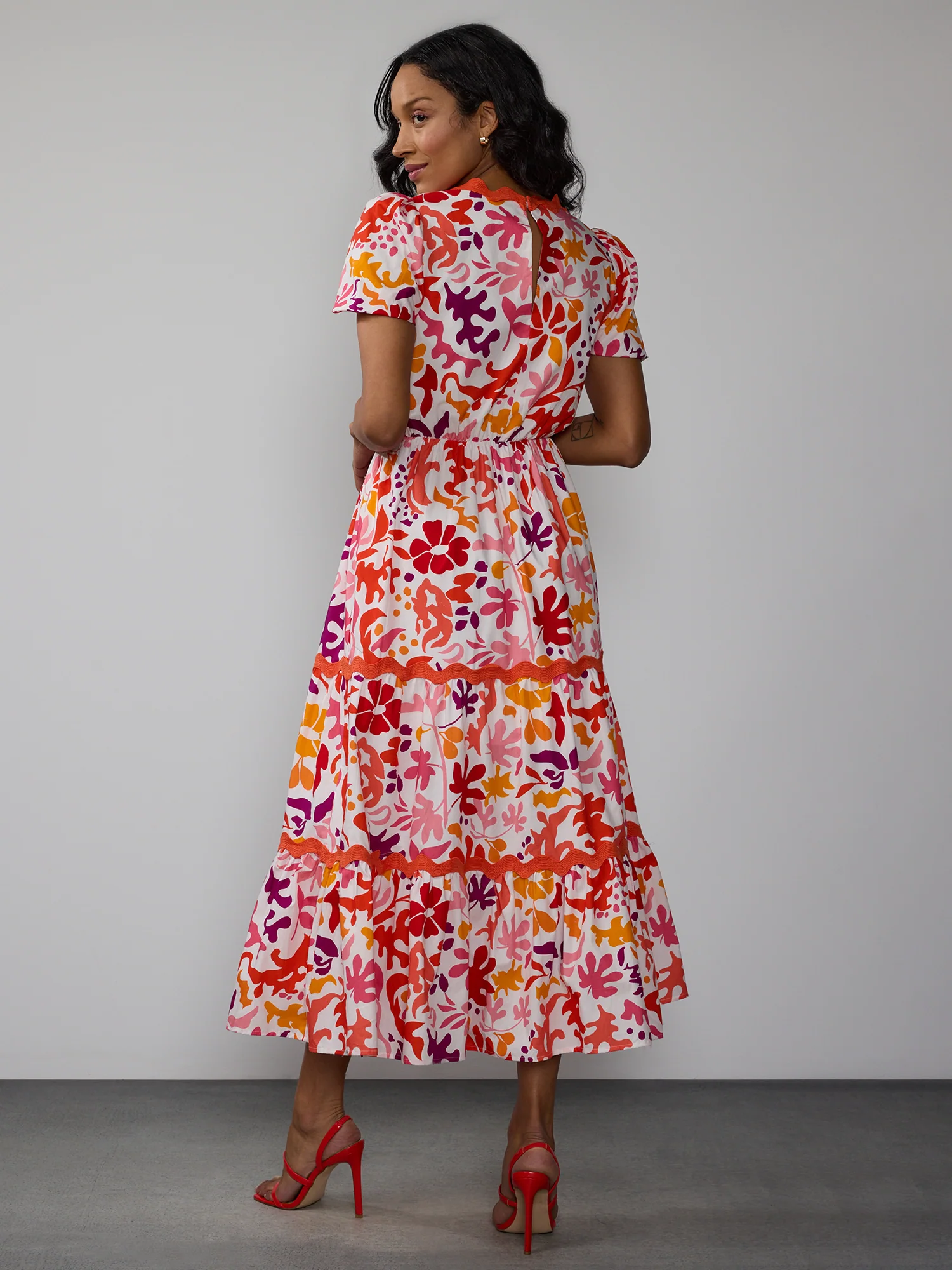 Floral Rick Rack Trim Tiered Maxi Dress - Image 3