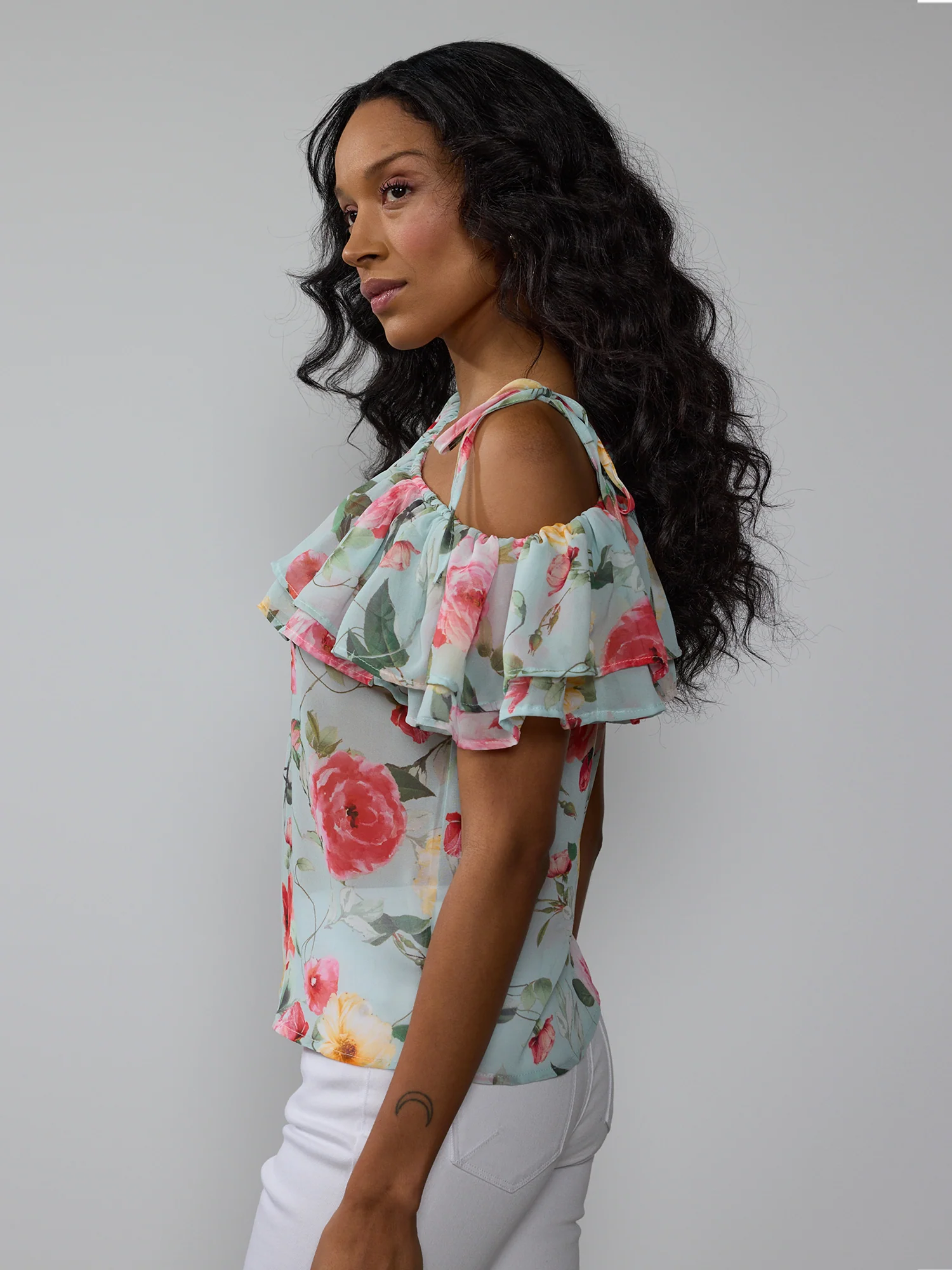 Tiered Ruffle Floral One Shoulder Blouse - Image 2