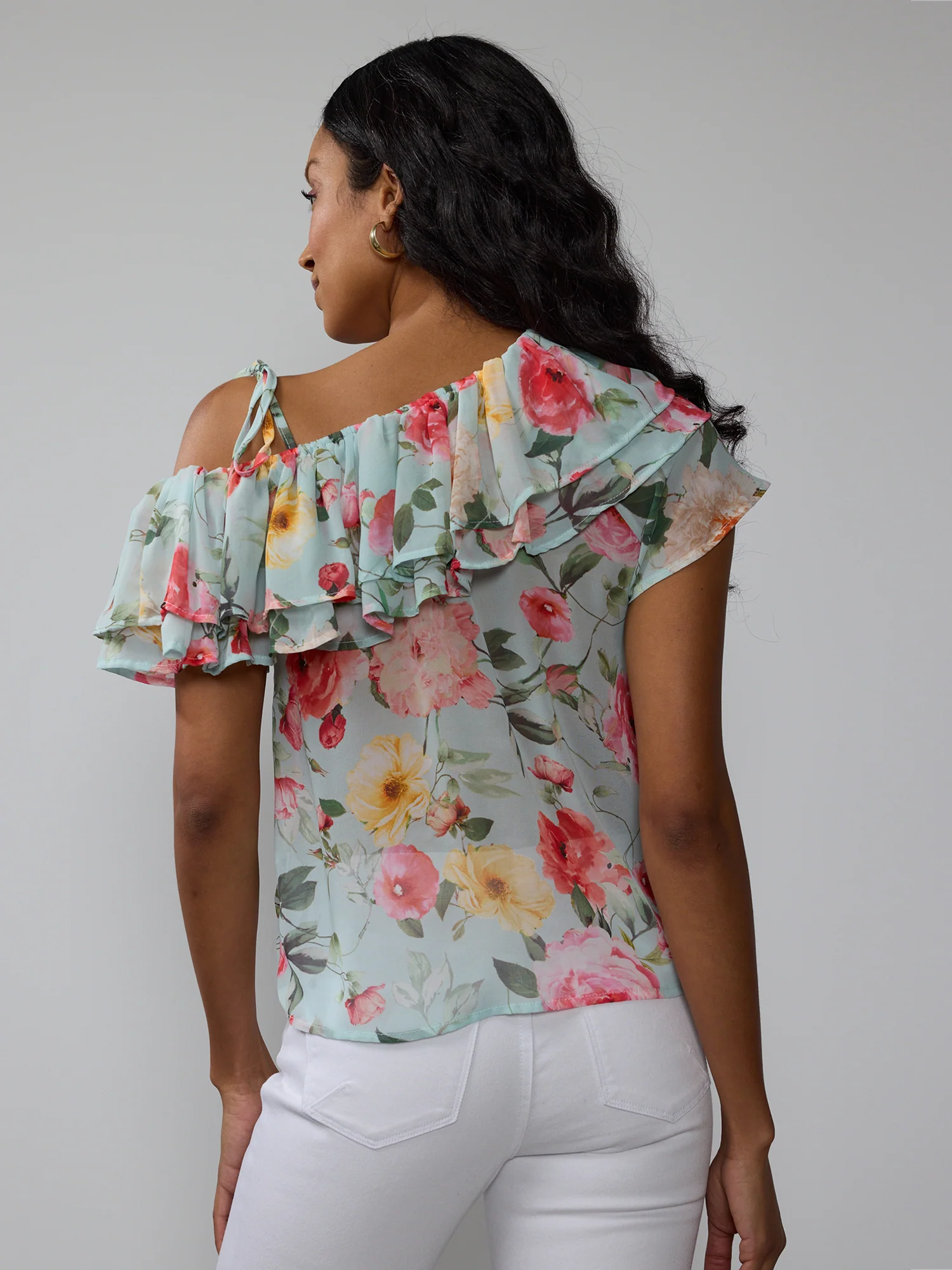 Tiered Ruffle Floral One Shoulder Blouse - Image 3