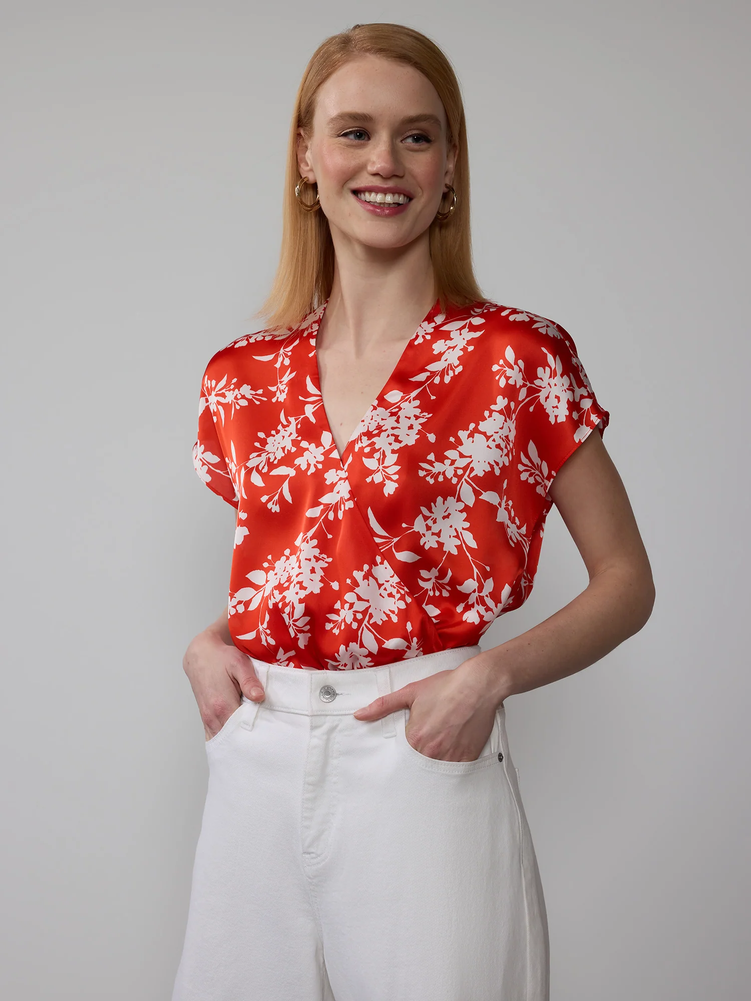 Floral Surplice Neck Blouse