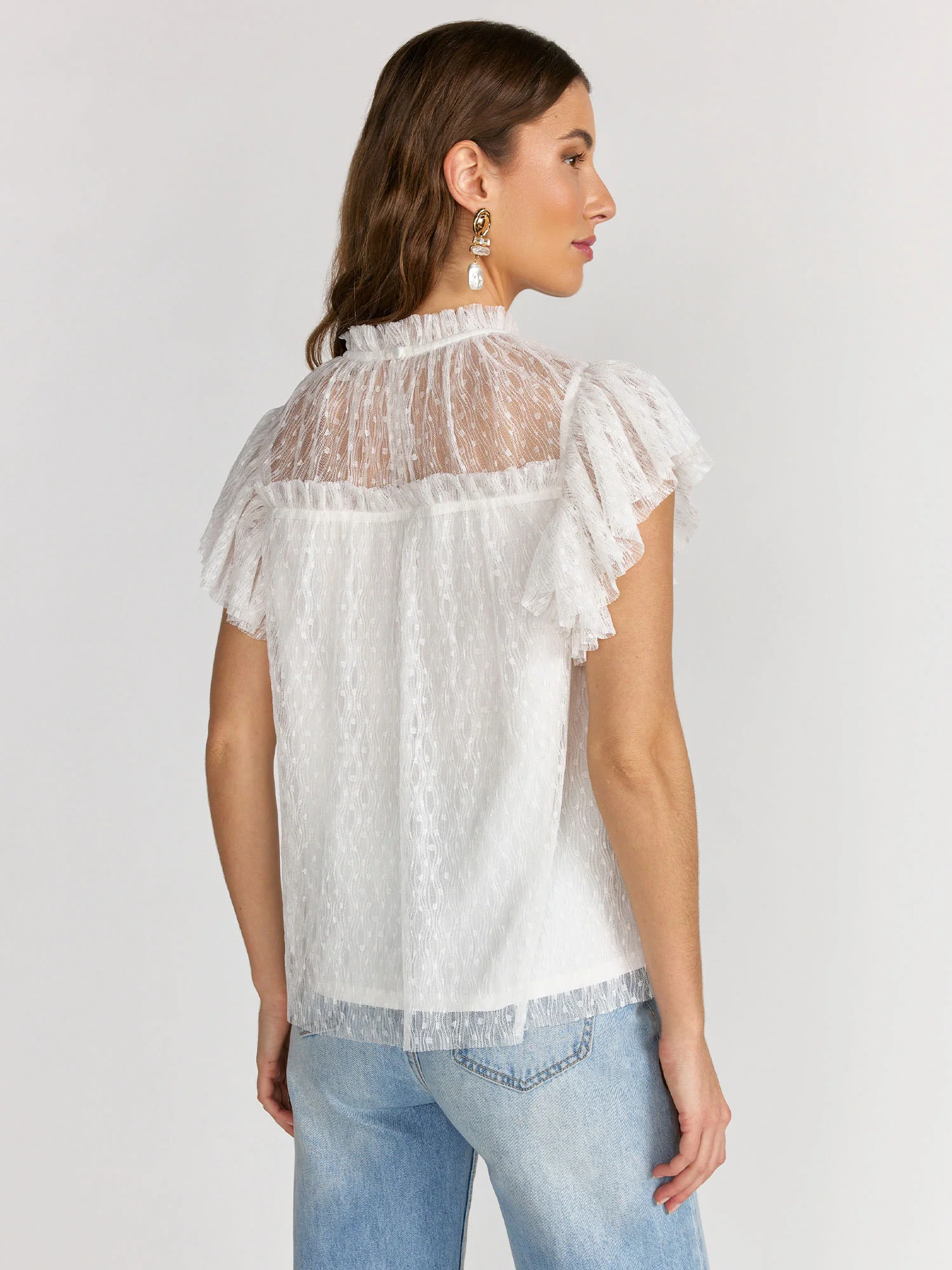Flying Tomato Flutter Sleeve Mesh Dot Blouse - Brands We Love - Image 3