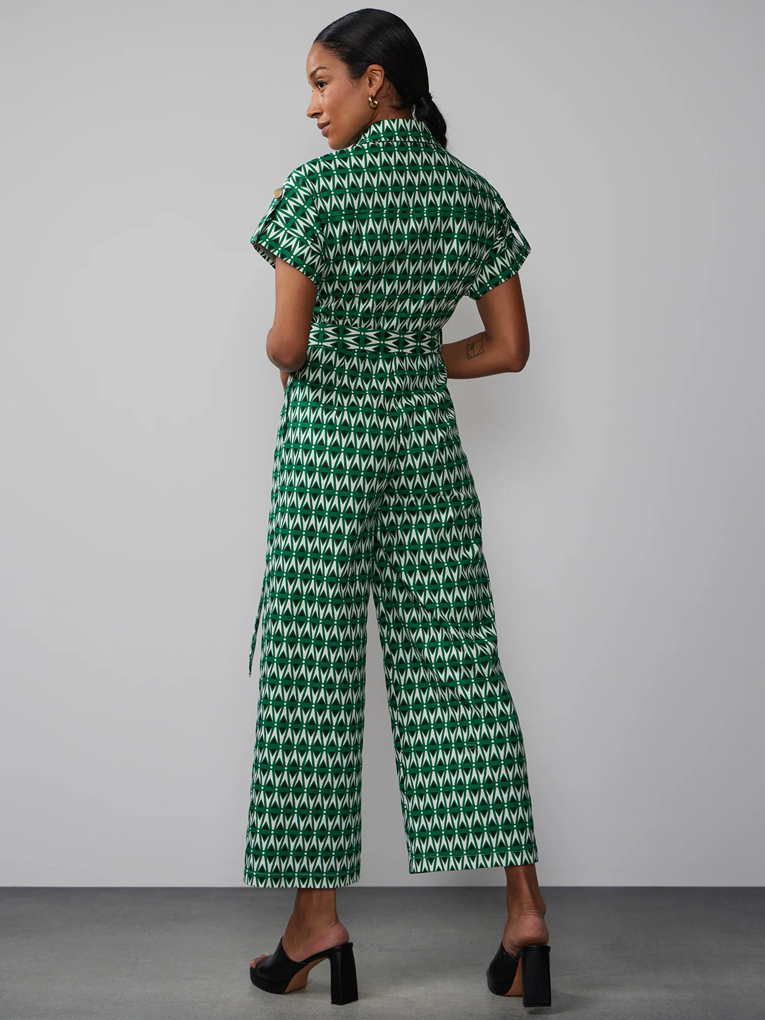 Short Sleeve Geo Print Jumpsuit - Image 3