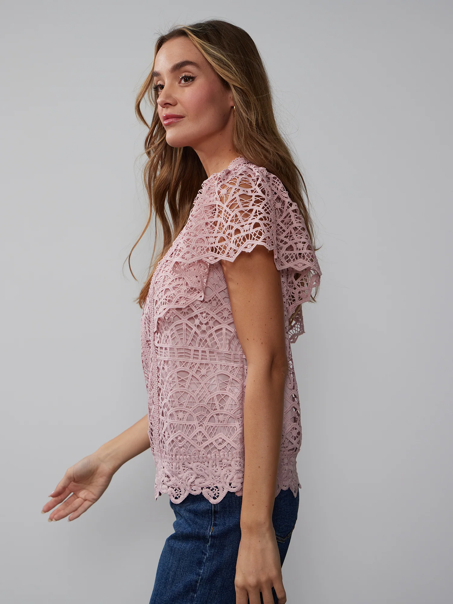 Short Sleeve Crochet Lace Blouse - Image 2