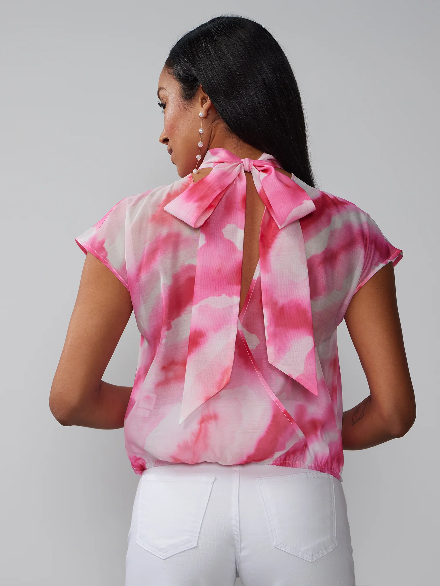 Tie-Dye Back Tie Organza Blouse - Image 3