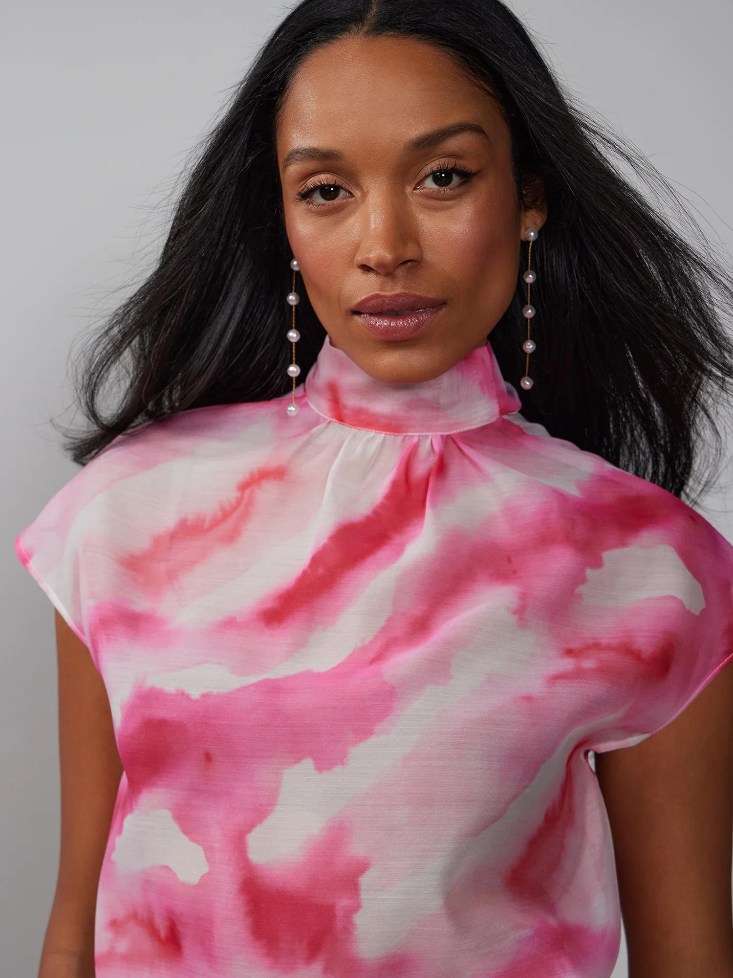 Tie-Dye Back Tie Organza Blouse - Image 4