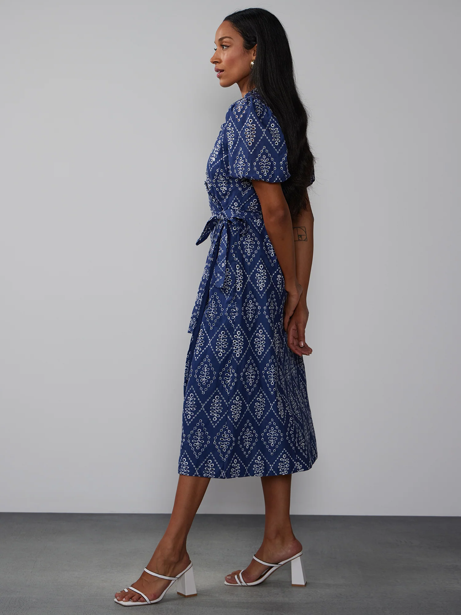 Short Sleeve Eyelet Wrap Dress - Image 2