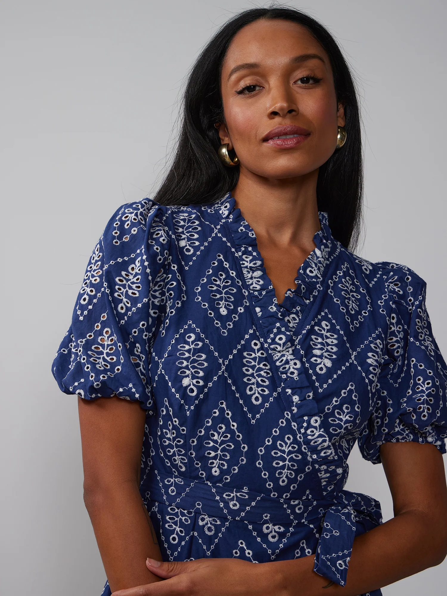 Short Sleeve Eyelet Wrap Dress - Image 4