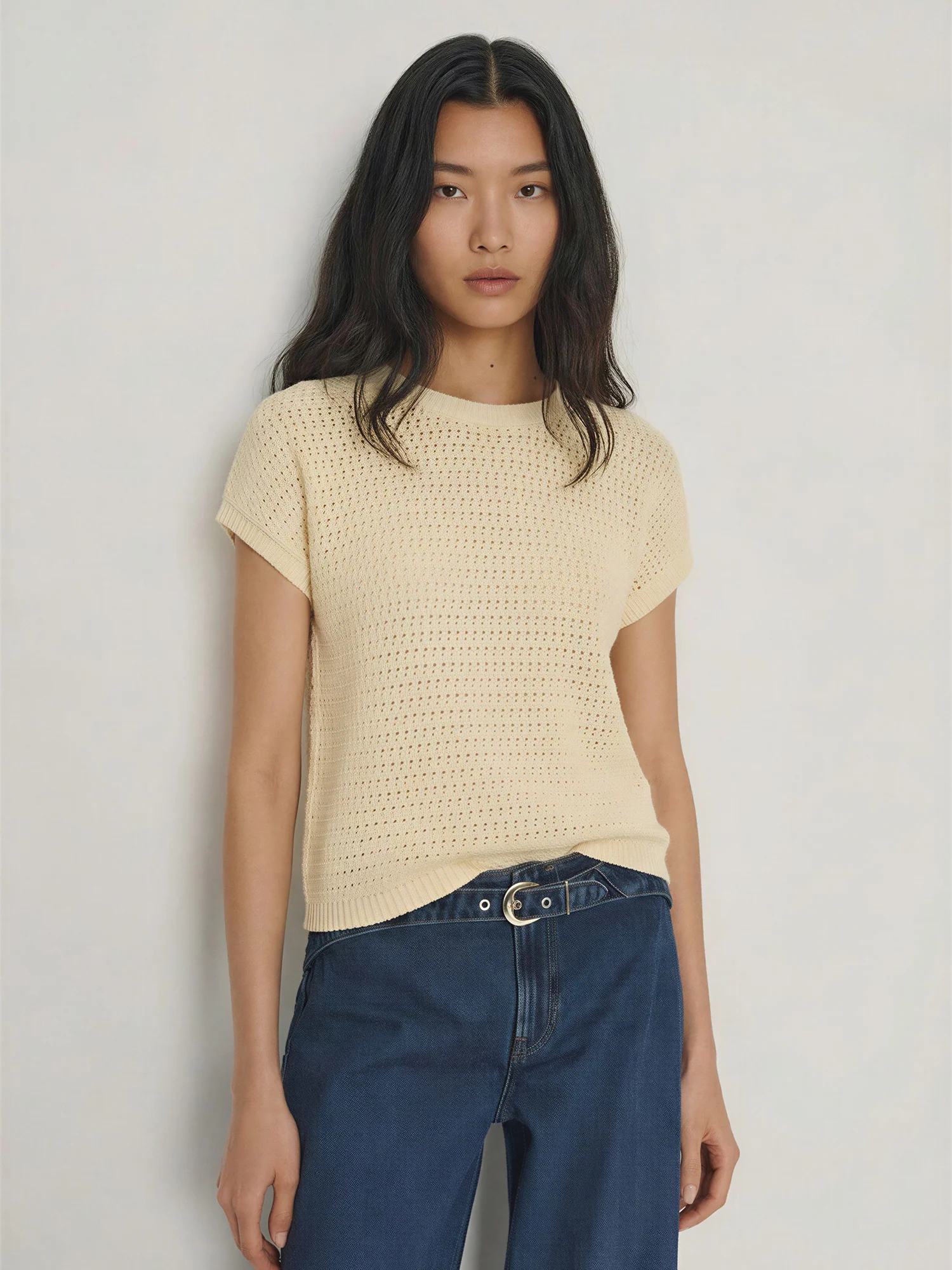 Short Sleeve Open Crochet Top