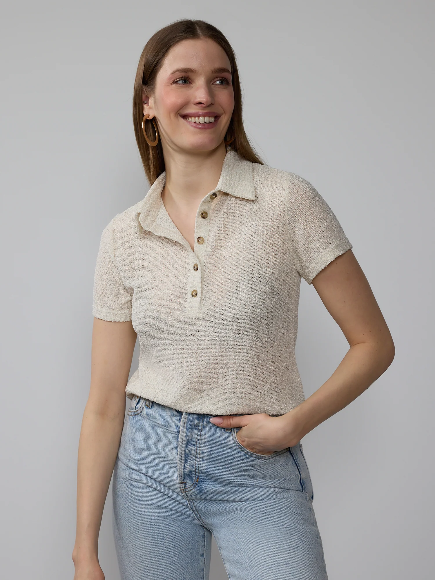 Open Knit Polo Tee - Image 5