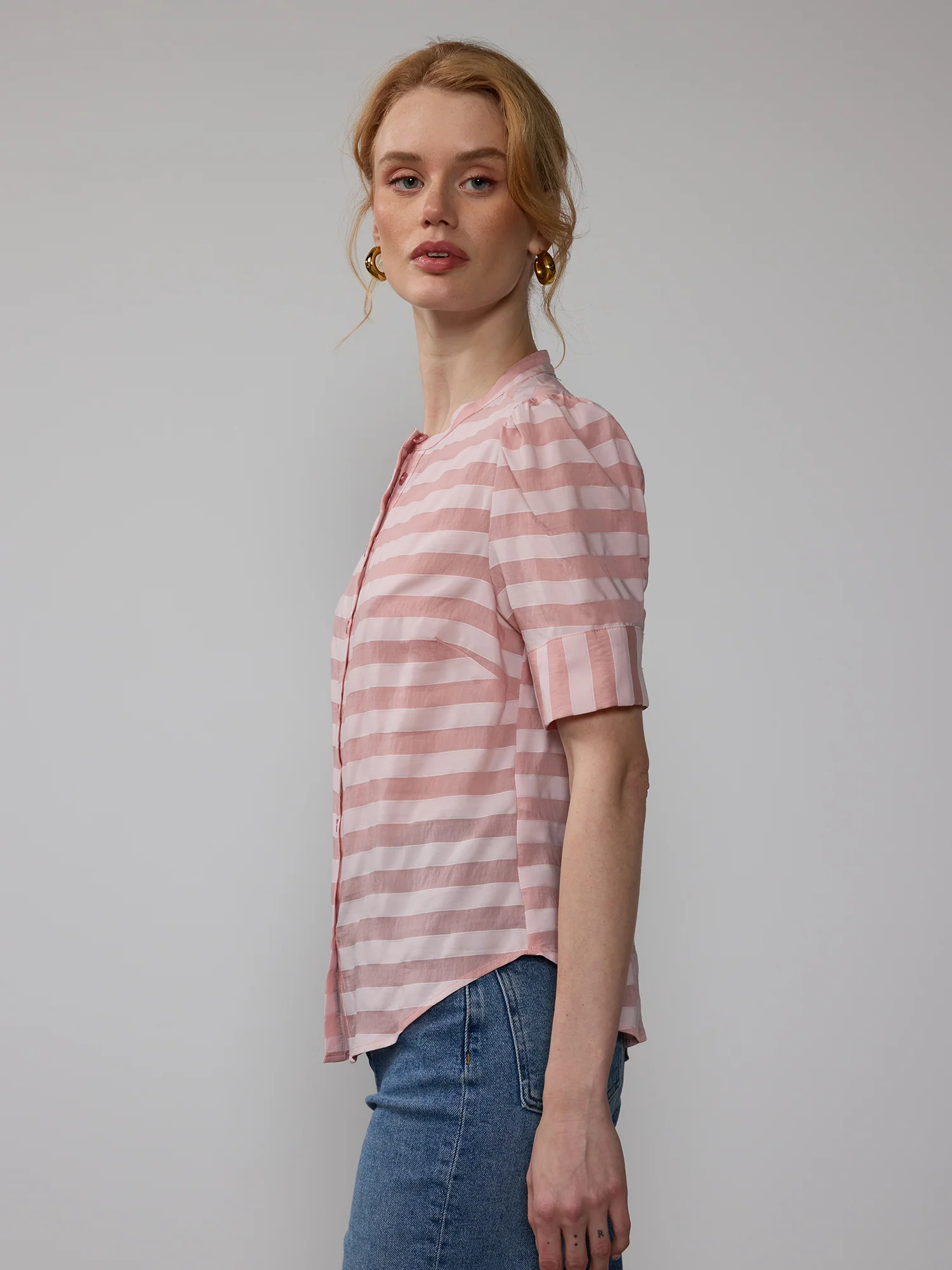 Puff Sleeve Striped Button Down Top - Image 10