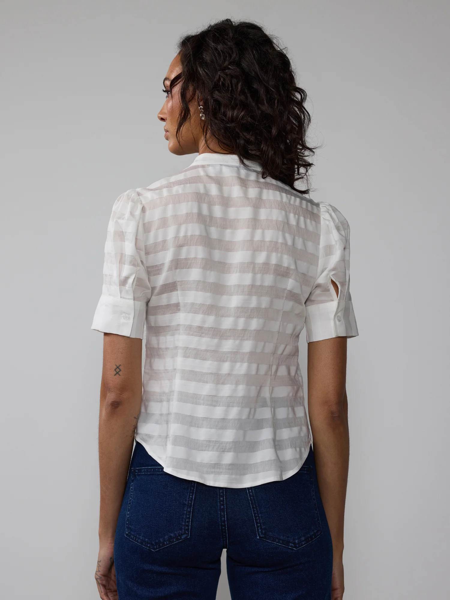 Puff Sleeve Striped Button Down Top - Image 15