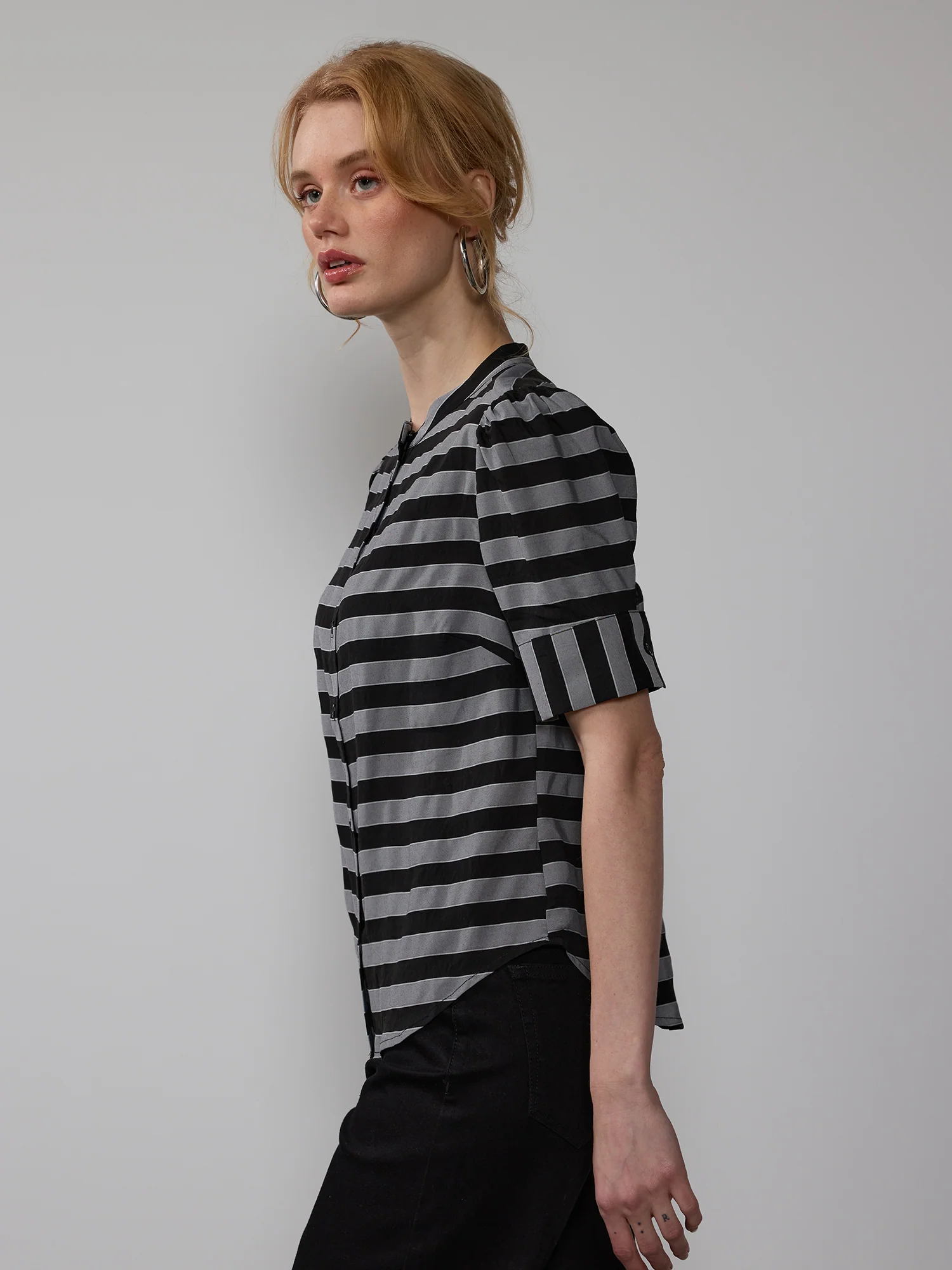 Puff Sleeve Striped Button Down Top - Image 2