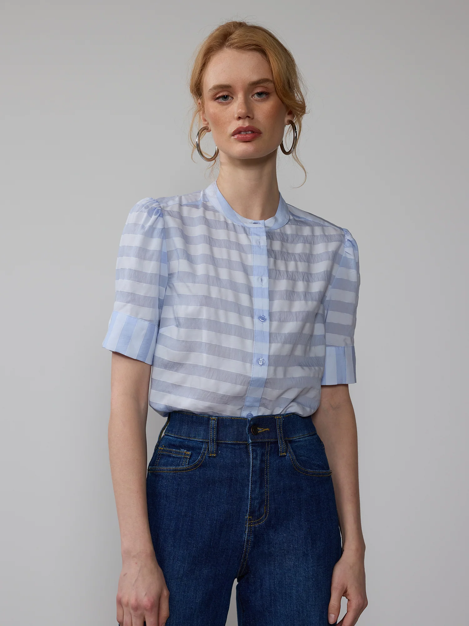 Puff Sleeve Striped Button Down Top - Image 5