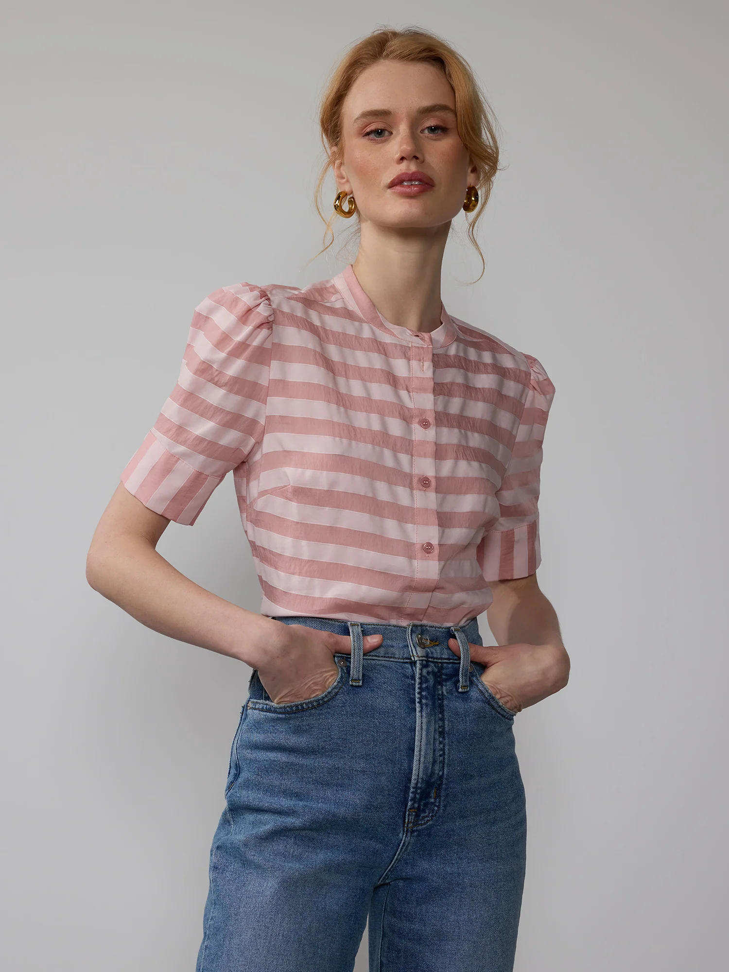 Puff Sleeve Striped Button Down Top - Image 9