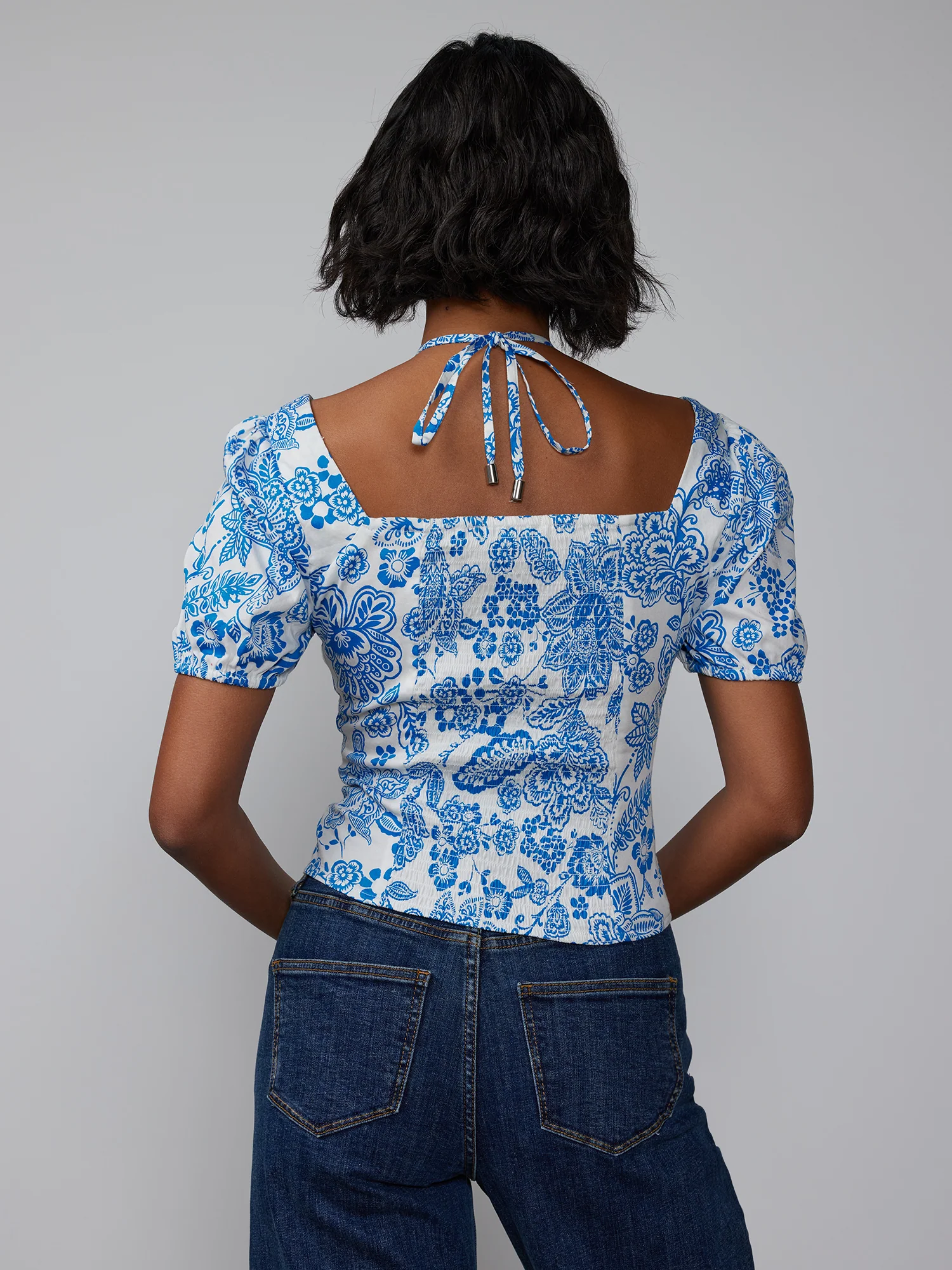 Puff Sleeve Tie Neck Paisley Print Top - Image 4