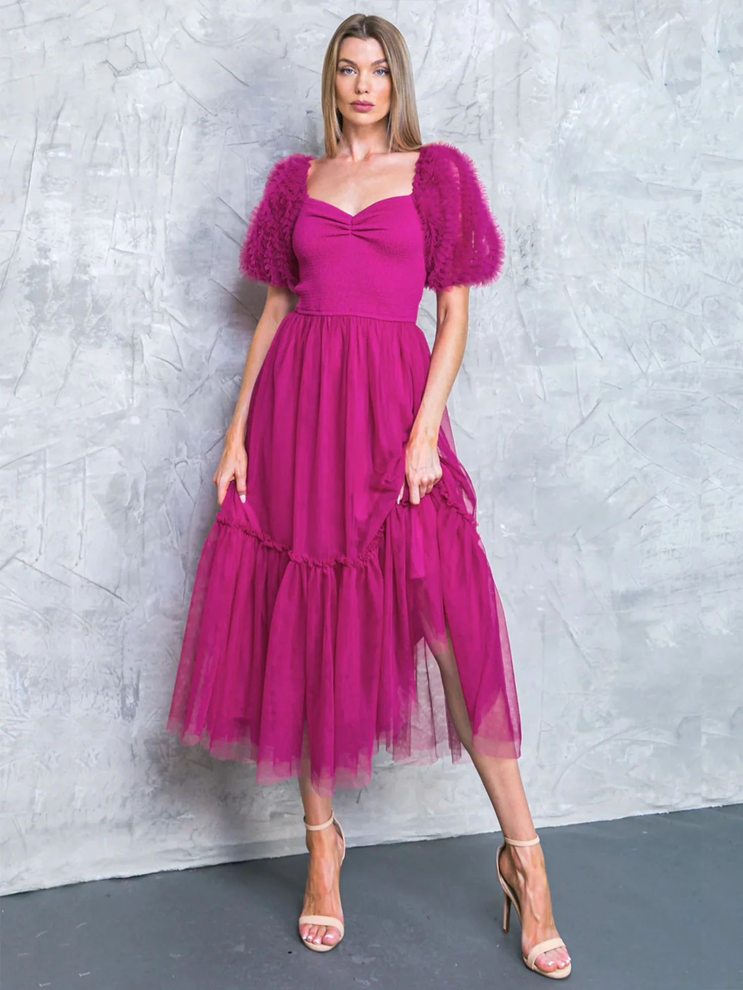 Flying Tomato Puff Sleeve Tulle Tiered Maxi Dress - Brands We Love