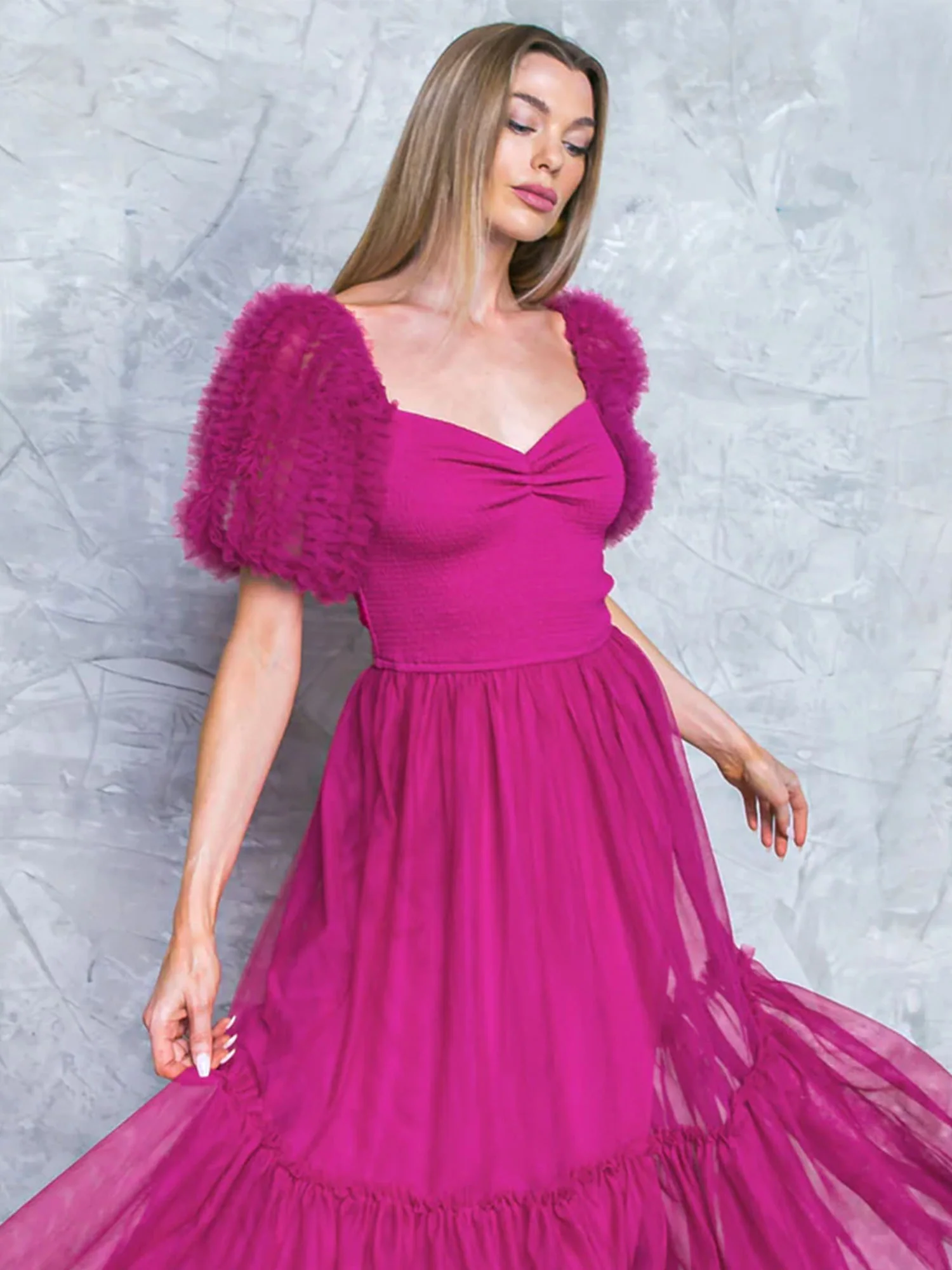 Flying Tomato Puff Sleeve Tulle Tiered Maxi Dress - Brands We Love - Image 4