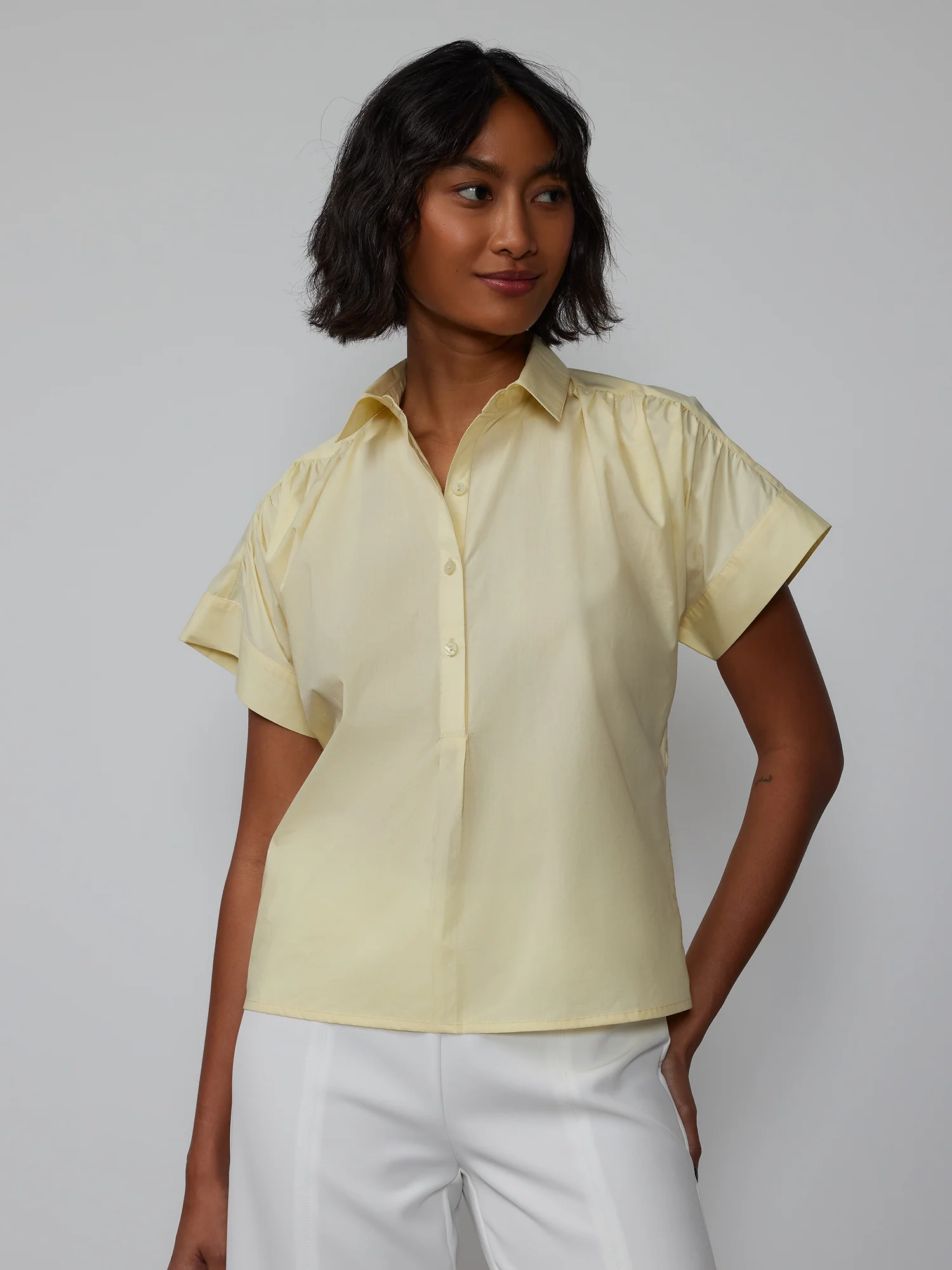 Shirred Shoulder Popover Shirt