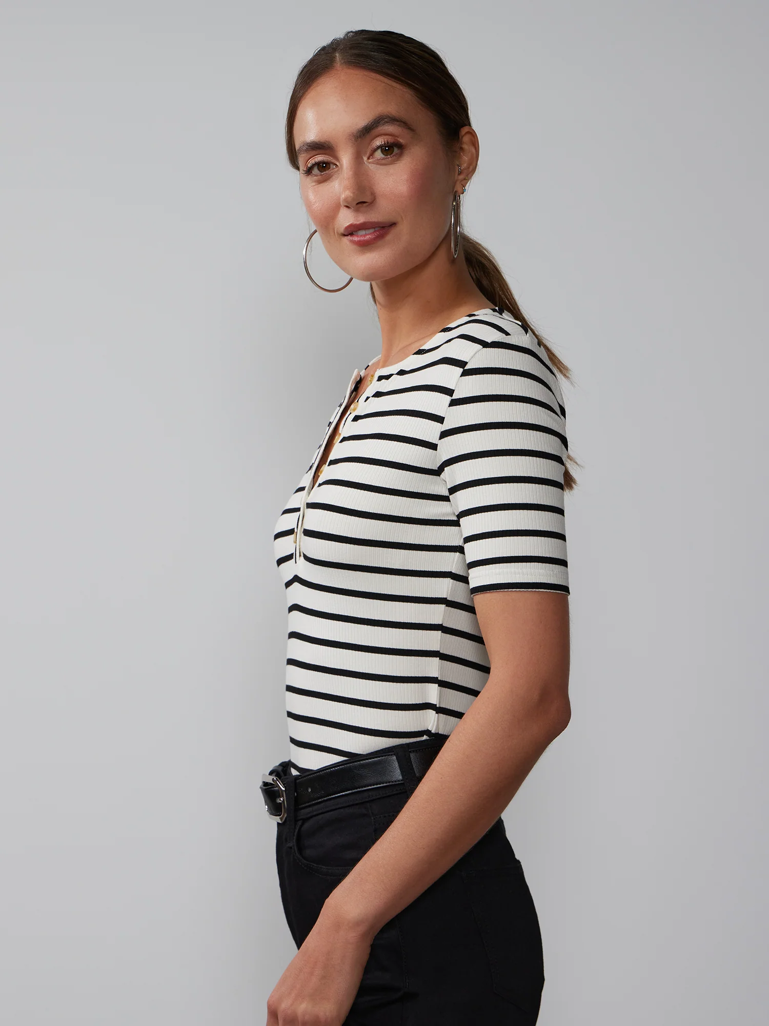 Striped Ribbed Henley Top - Image 2