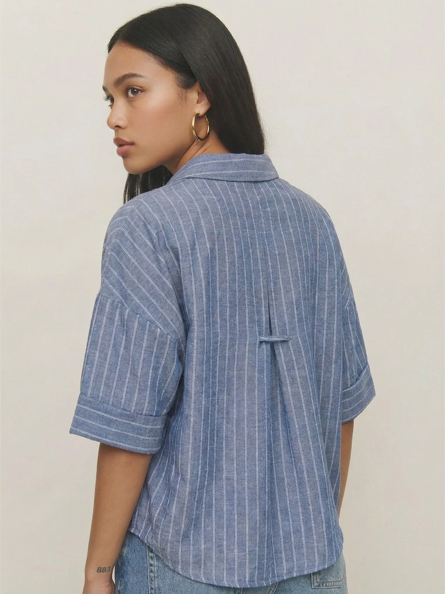 Short Sleeve Striped Button Down Shirt - Image 4