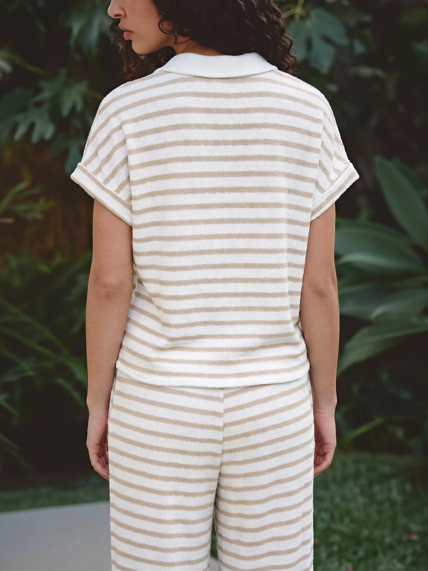 Shortsleeves Striped Knit Polo Collar Shirt - Image 4