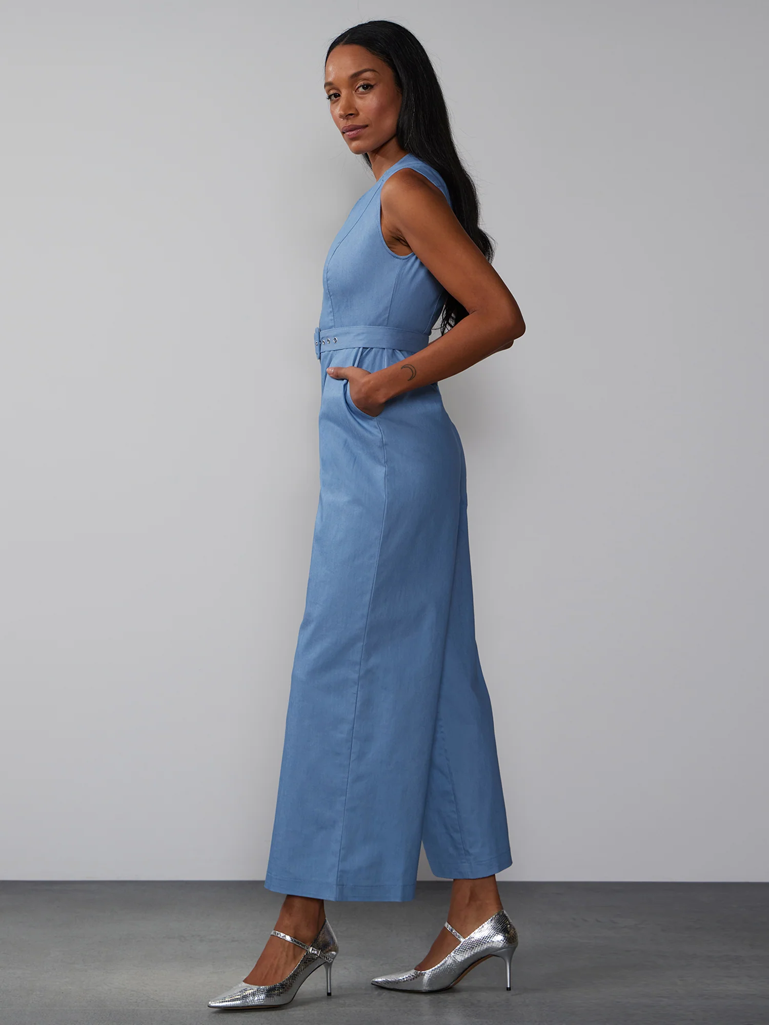 Sleeveless V-Neck Belted Jumpsuit - Image 2