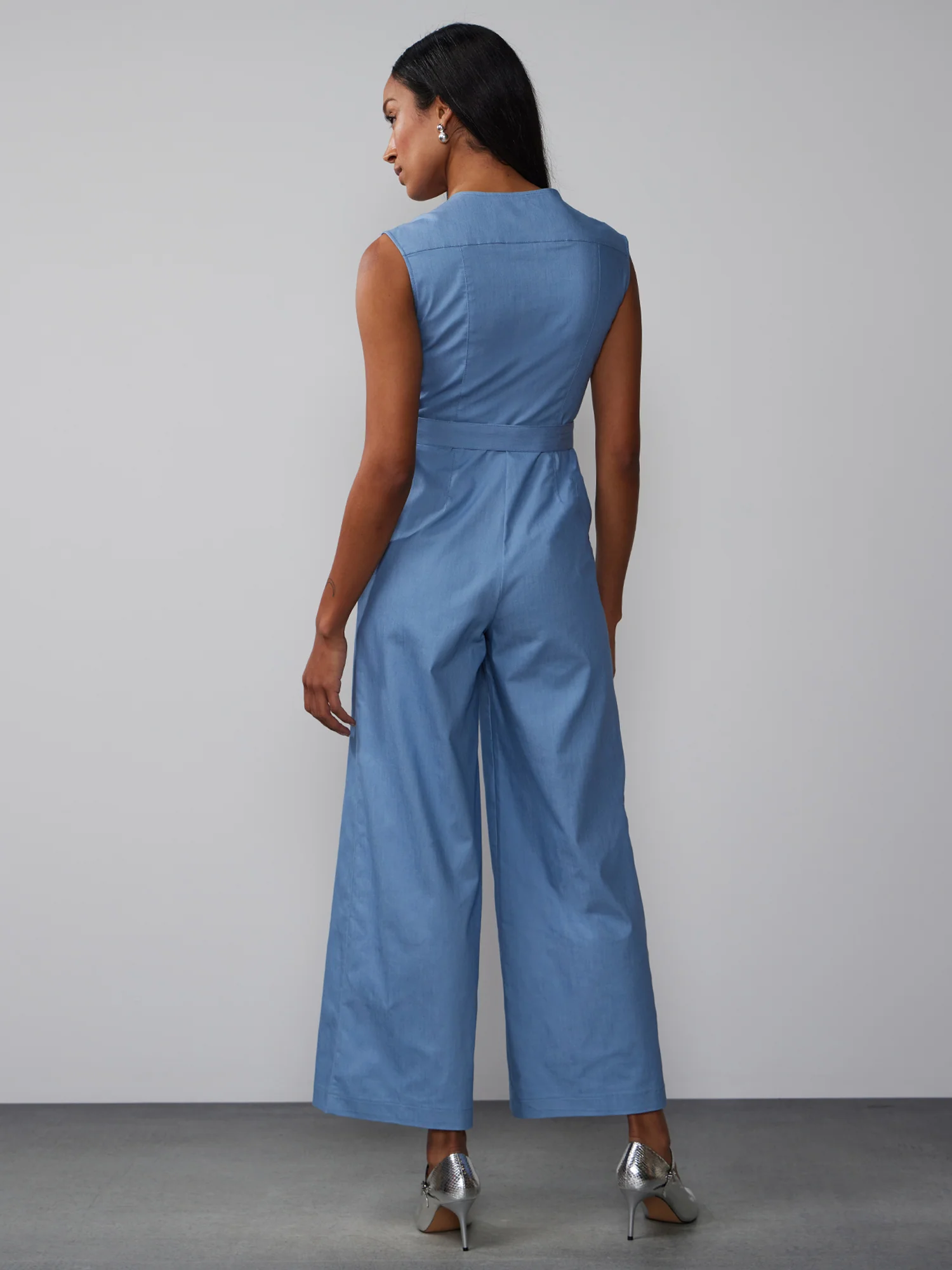 Sleeveless V-Neck Belted Jumpsuit - Image 3