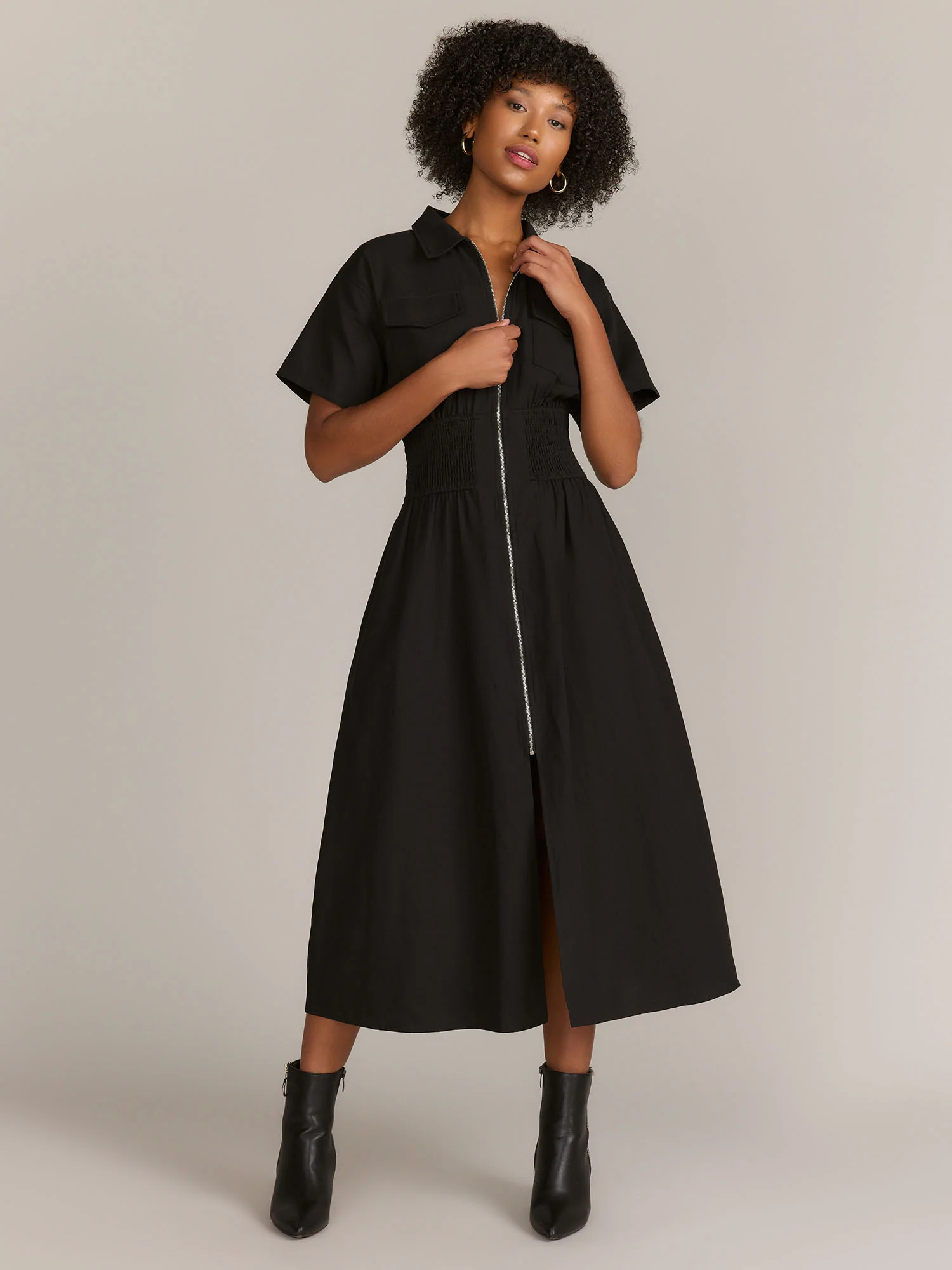 Gilli Short Sleeve Zip Front Midi Dress - Brands We Love