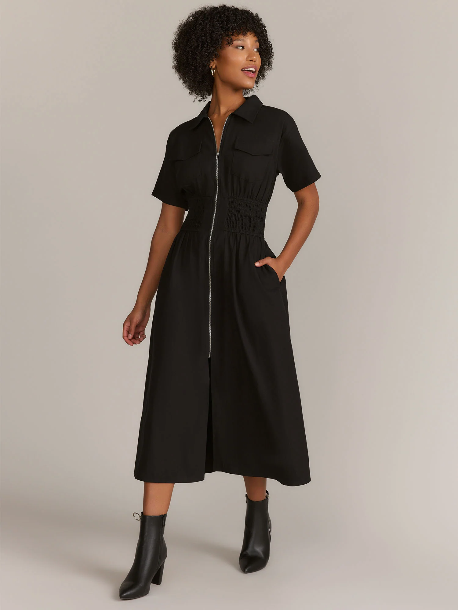 Gilli Short Sleeve Zip Front Midi Dress - Brands We Love - Image 3