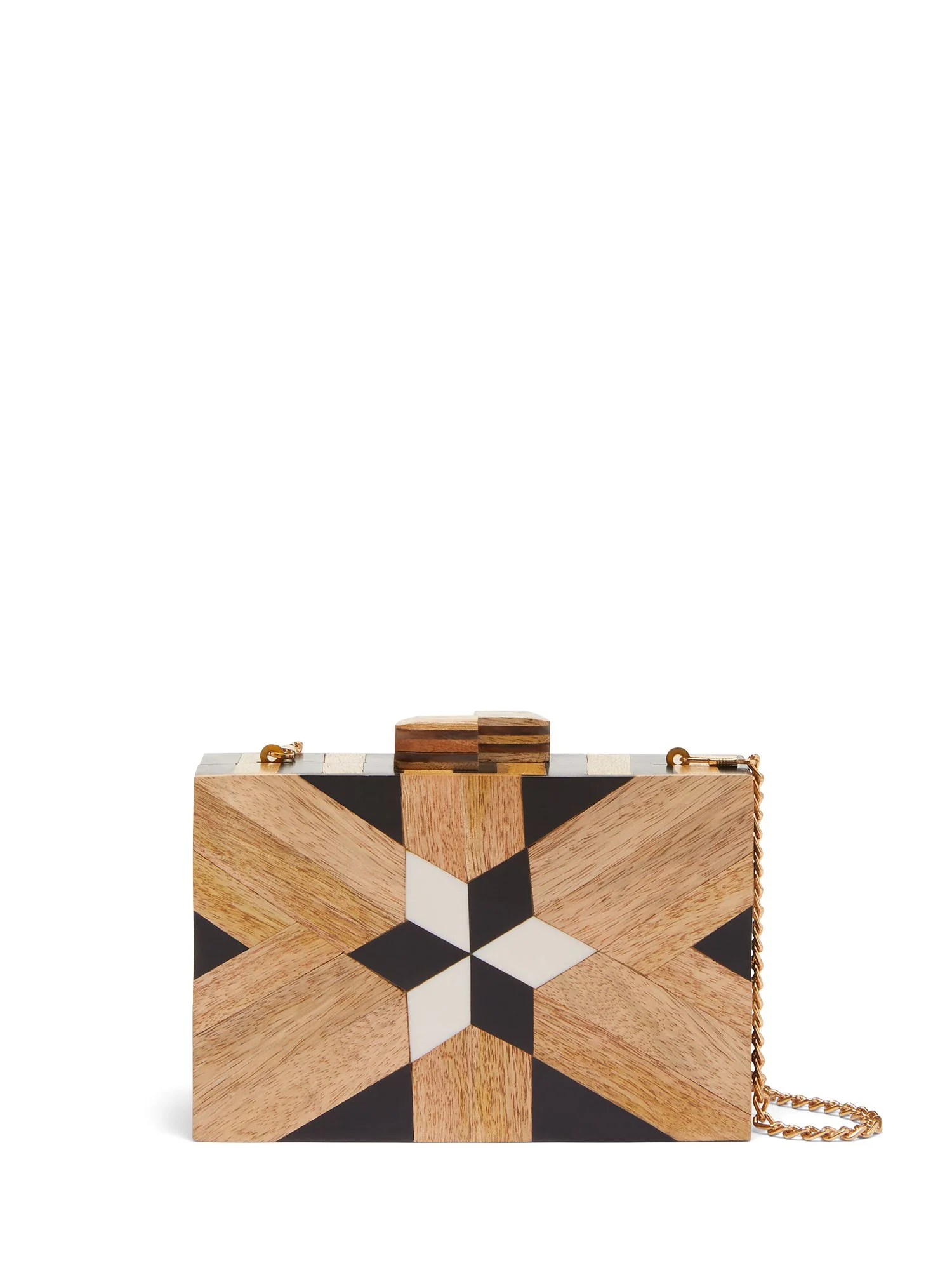 Star-Inlay Wooden Box Clutch